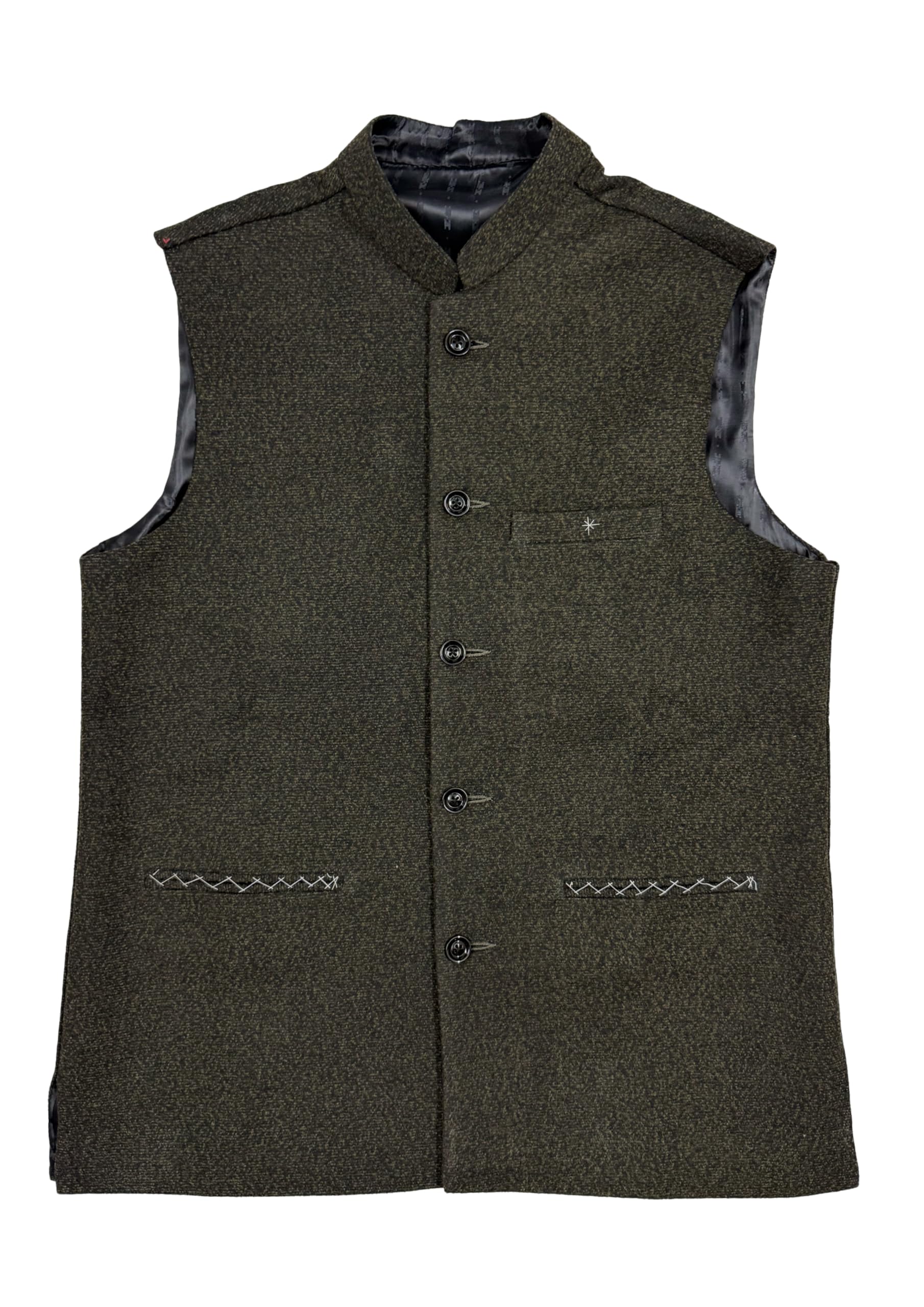r.b.s Fine Tweed Nehru Jacket Waistcoat for Men, Dark Olive Green, Satin Lined (IN, Alpha, XL, Regular, 1, Dark olive Green)-picture-11