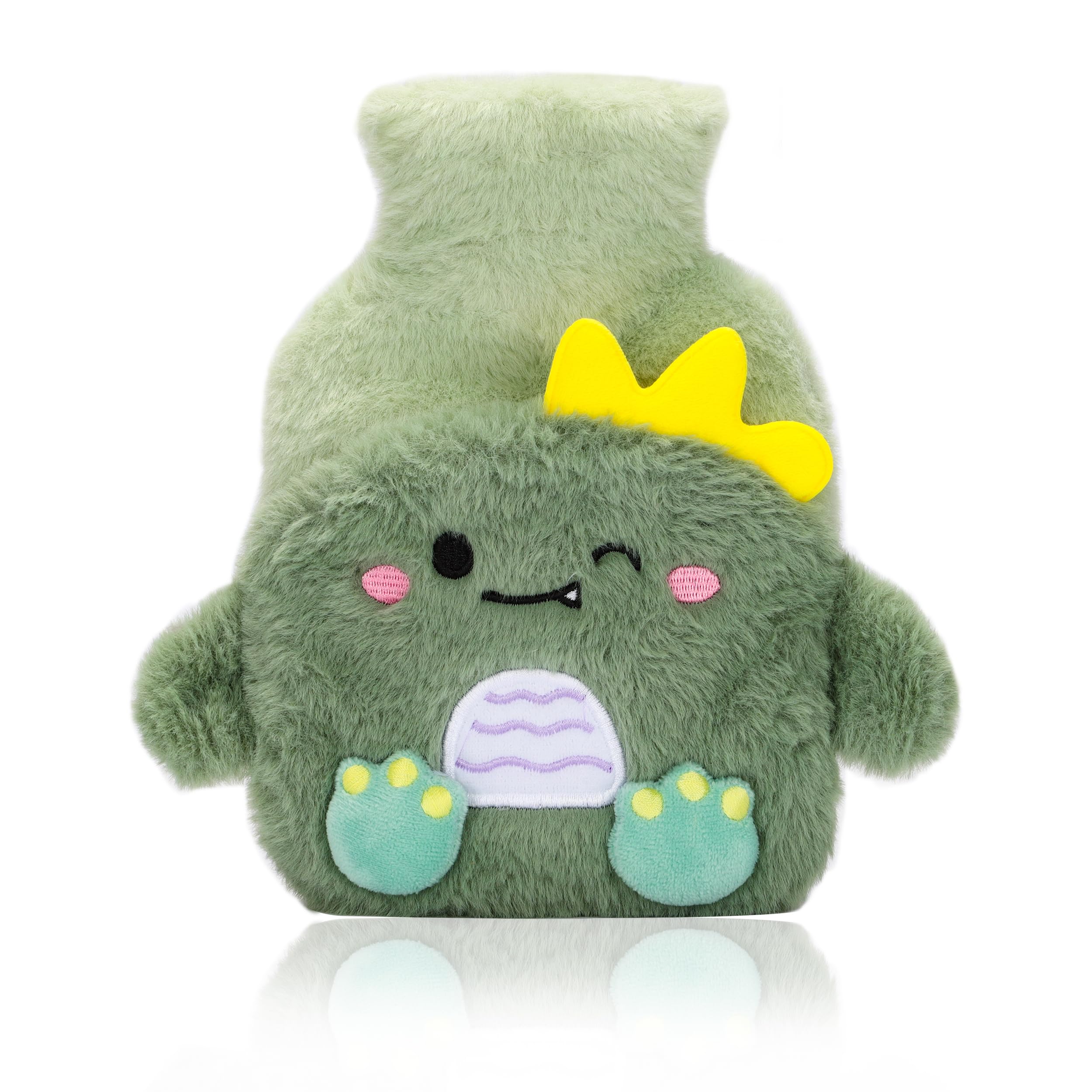 Green Rubber Hot Water Bottle with Soft Removable Knit Outer Lid, Classic Rubber Hot and Cold Water Bottle with Cute Image Hand Feet Warmer and