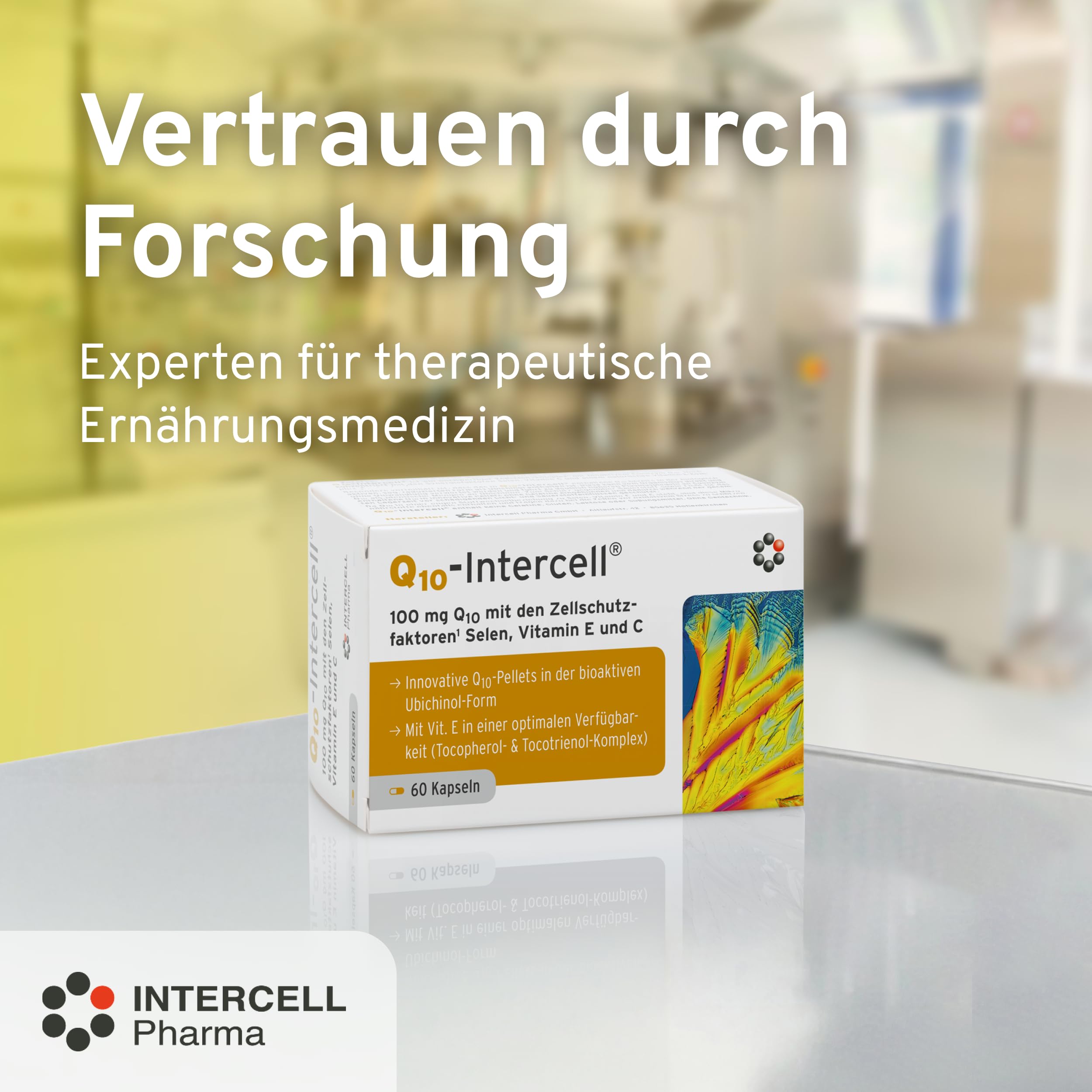Coenzym Q10 Intercell mit Ubichinol Pellets - Hochdosiert & exzellente Bioverfügbarkeit (Humanstudie) – 60 Kapseln mit Selen, Vitamin C & E – Innovatives 2-Phasen System ohne Gelatine