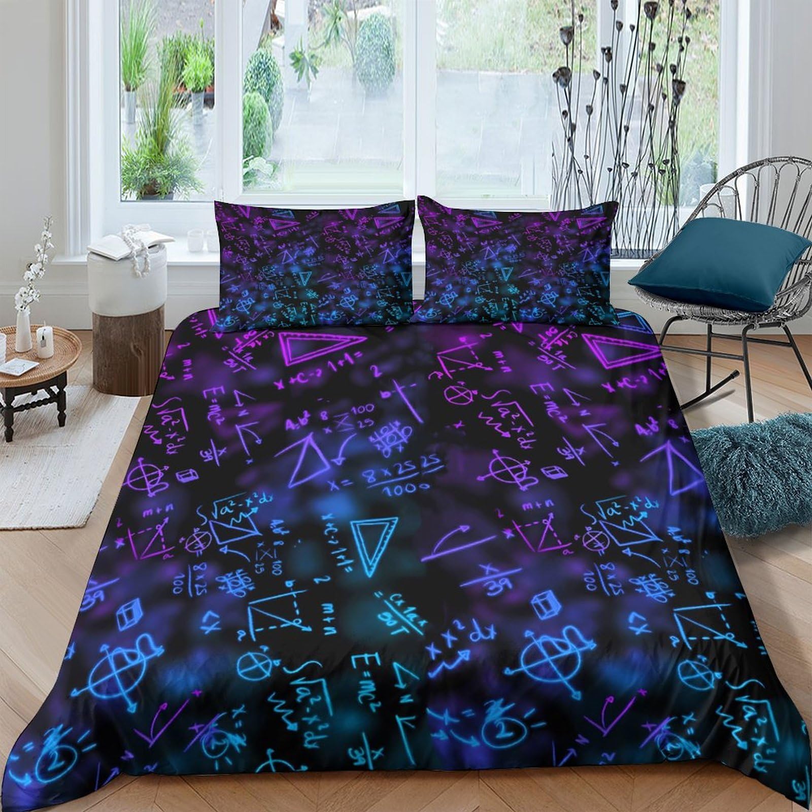 Ctjqhvkz Style-6 3D Printed Mystic Runes Fitted Sheet Microfiber Soft Purple Blue Magic Symbols Bed Cover Anti-Slip Easy Care For Bedroom Dorm Single（135X200cm）