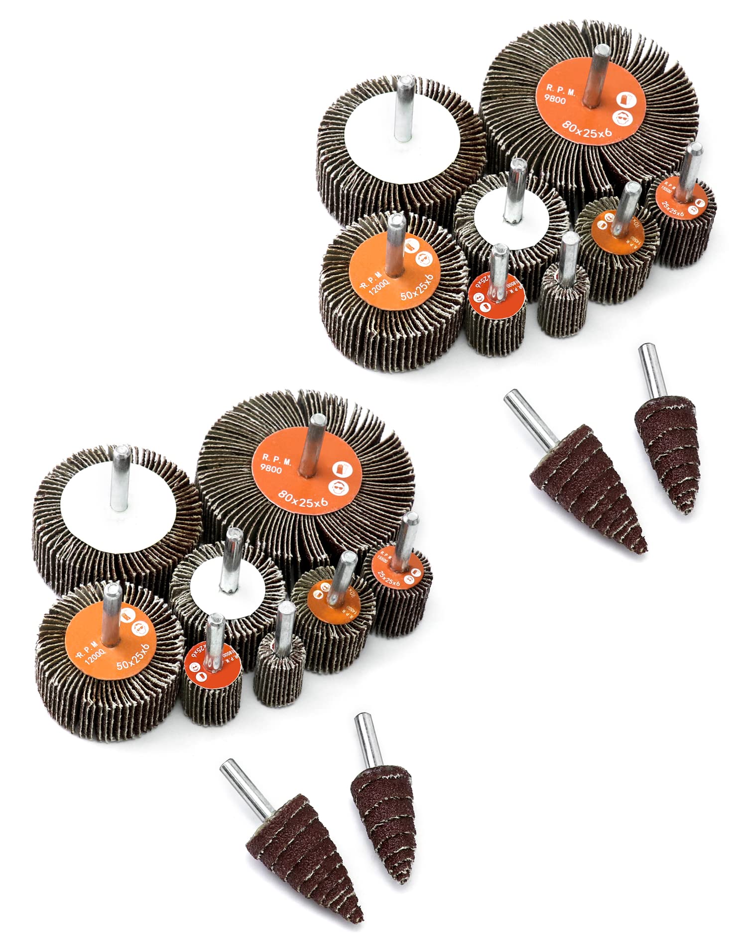 QWORK® 20 sztuk szlifierka z klapą obrotową o ziarnistości, szlifierka płytkowa, 10 różnych rozmiarów, ziarnistość wentylatora szlifierskiego 80, do usuwania rdzy, polerowania