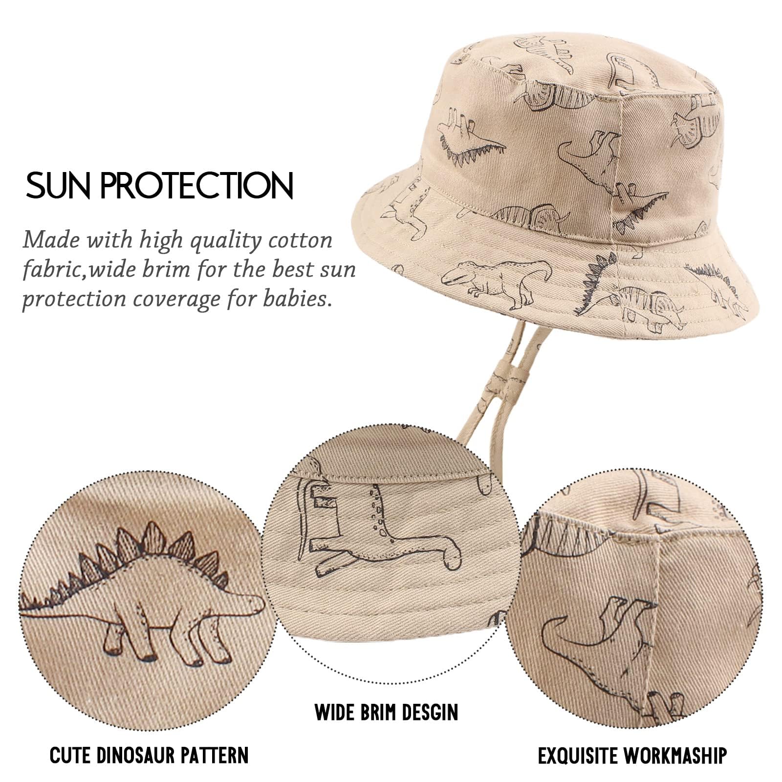 XIAOHAWANG Baby Boy Sun Hat Infant Toddler Dinosaur Bucket Hats Summer Baby Boys Beach Caps — view 4