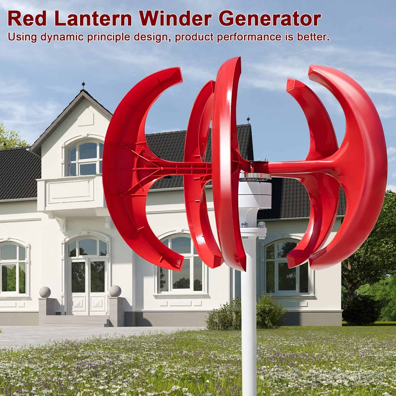 1000W 12V/24V Wind Turbine Generator – 5-Blade Permanent Magnet Kit Wind Power Generator, Inverter with Nylon Fiber Blades and Permanent Magnet Alternator for Home Red