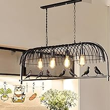 twixle Vintage Bird Cage Chandelier, 7 Birds Pendant Light, Black Metal, LED, Indoor Ceiling Light for Living Room, Cafe, Restaurant (with Bulb)