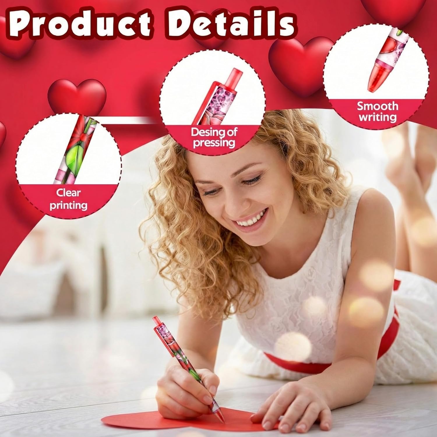 Leinuosen 72 Pcs Valentines Day Pens Bulk Valentine's Day Heart Ballpoint Pens Retractable Black Ink for Study Prizes Exchange Gift Office Supplies Party Favors Game Prizes - Image 4
