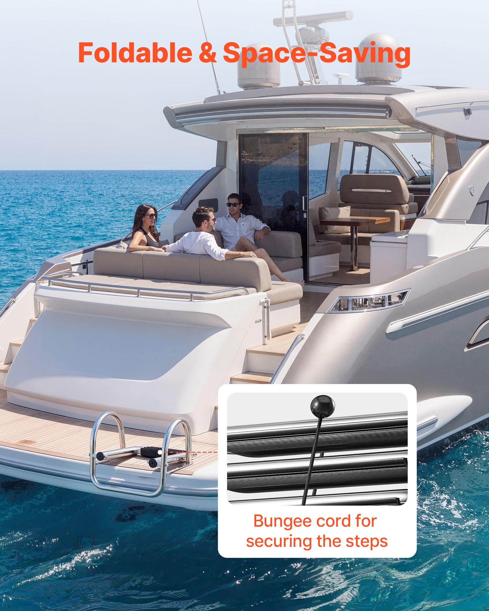 VEVOR Échelle de Bateau 4 Marches en Acier Inoxydable, Échelle de Baignade Pliante et Télescopique avec Mains Courantes pour Bateau Hors-Bord, Yacht et Ponton, Charge 272,16 kg, Marches Antidérapantes