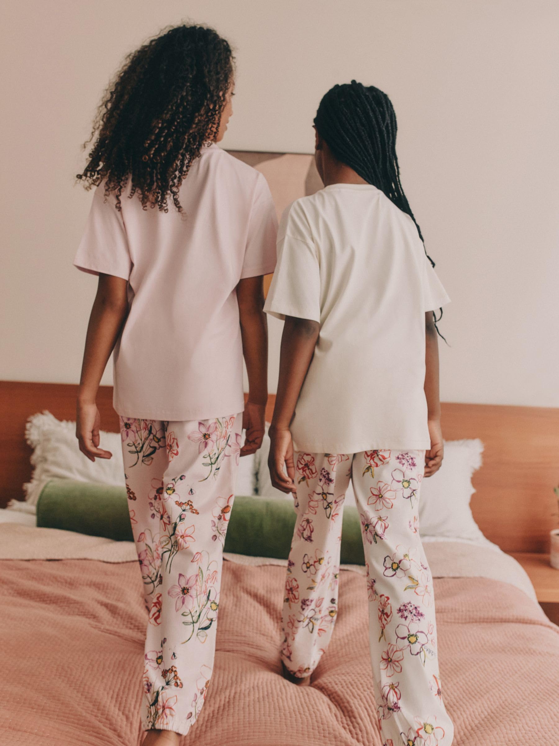 NEXT Mädchen 2 Schlafanzughosen im Jogginghosen-Stil Pink/White Floral Print 168