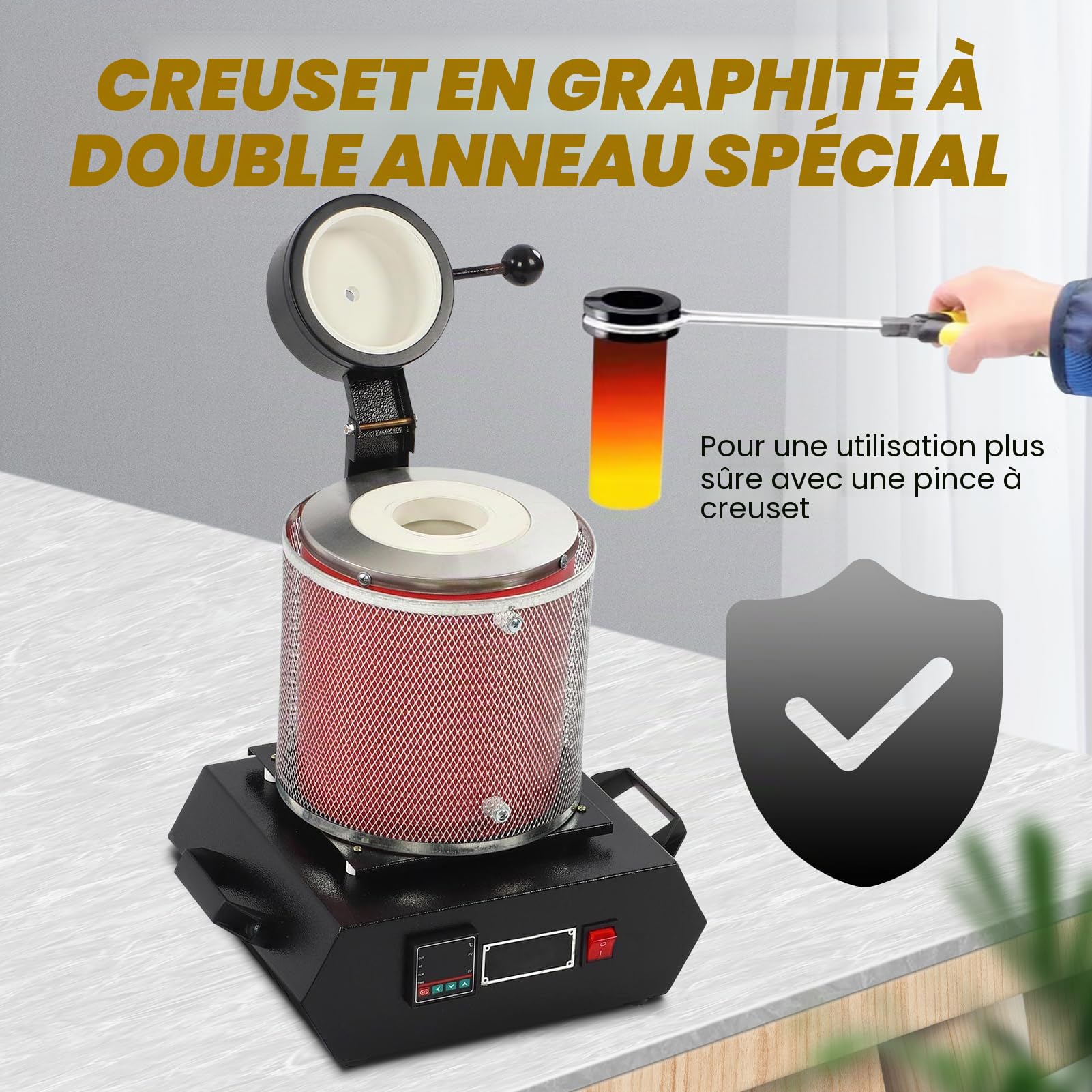 Four de Fusion D'or 3 Kg, Four de Fusion électrique Numérique, Four de Fusion Automatique avec Creuset en Graphite pour Métaux Précieux, or, Argent, Bijoux 1500-2000 W (Prise UE