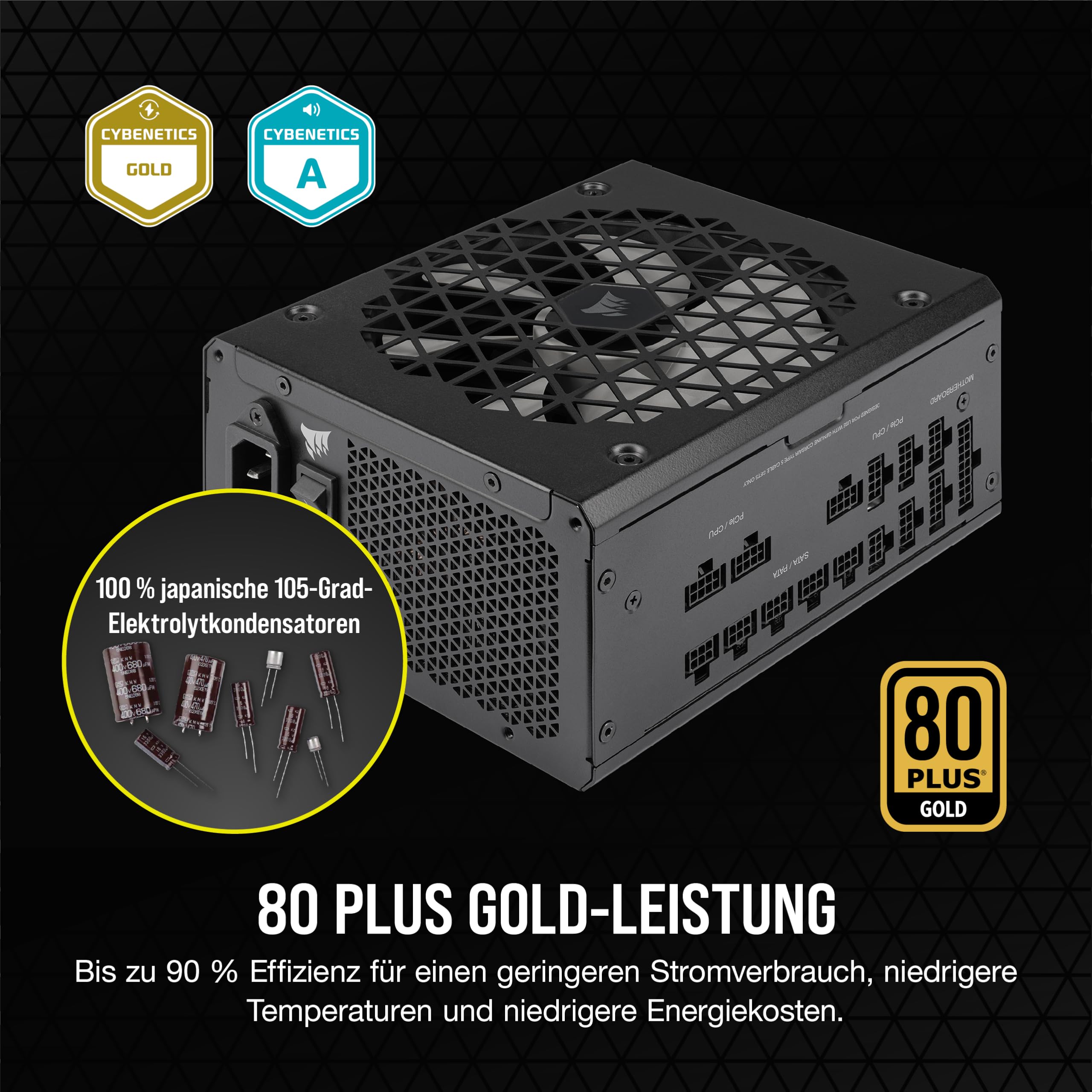 Corsair RM1000x Shift, Vollmodulares ATX-Netzteil, Modulare Seitenschnittstelle, ATX 3.1 & PCIe 5.1-kompatibel, Null-Drehzahl-Lüftermodus, 105°C-Kondensatoren, 80 Plus Gold-Effizienz, Schwarz
