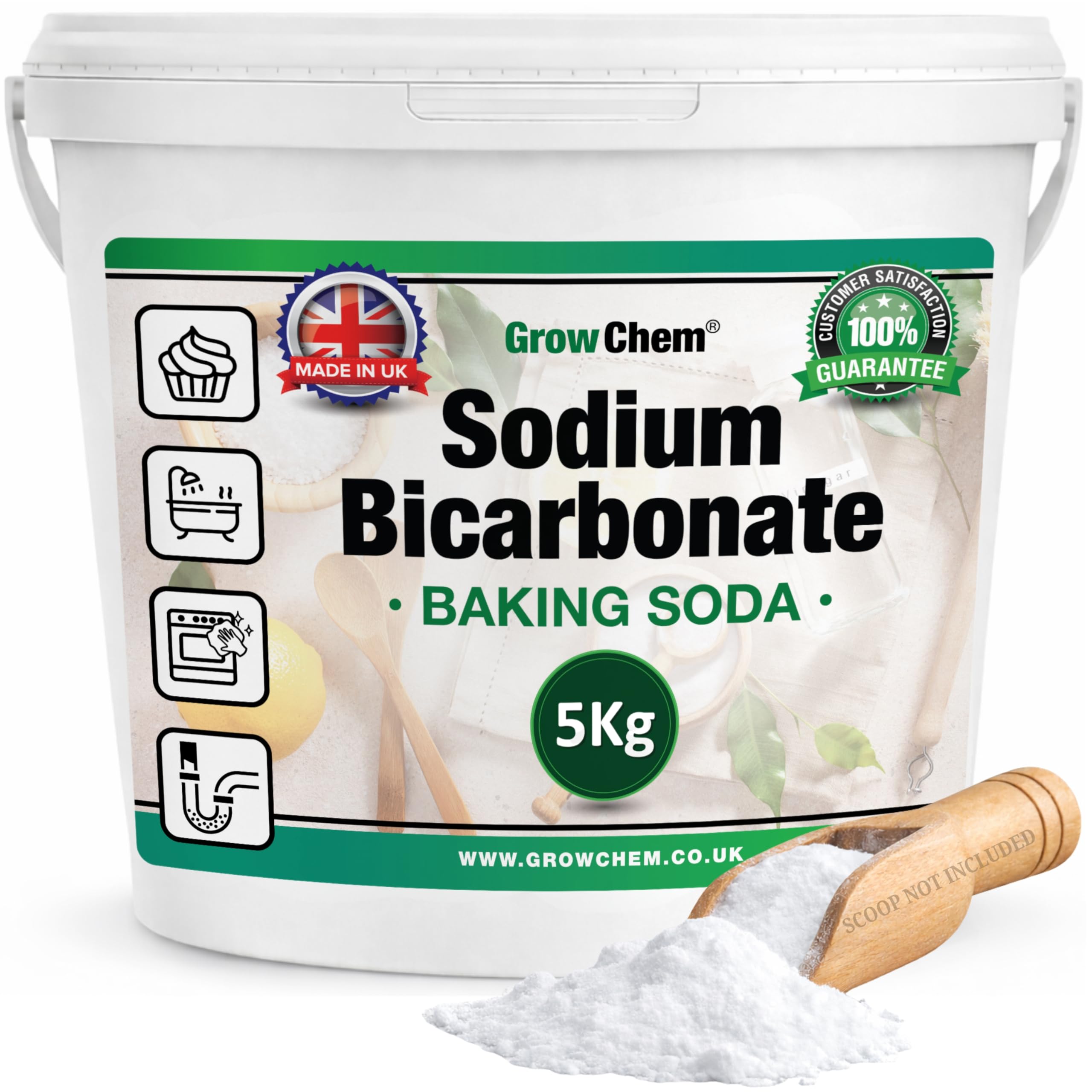 Baking Soda, Sodium Bicarbonate (5kg Bucket) UK MADE Baking Soda for Cleaning, Cooking, Bath Bombs, Odour Removal and Teeth Cleaning. Eco Friendly Bicarbonate of Soda.