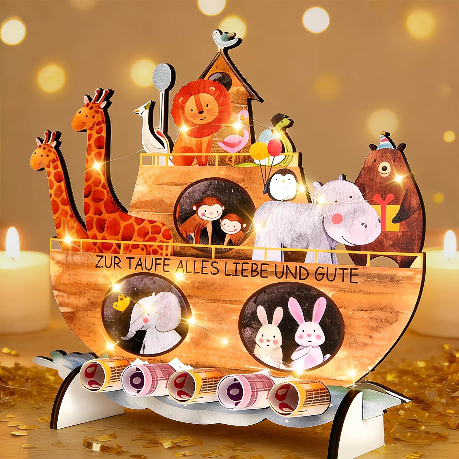 Kinder Taufgeschenk Arche Noah Holz Taufkarte Geldgeschenk Taufe Taufgeschenke für Mädchen Jungs Geld Glückwunschkarten zur Taufe Geschenk für Kommunion, Geburtstag (Arche)