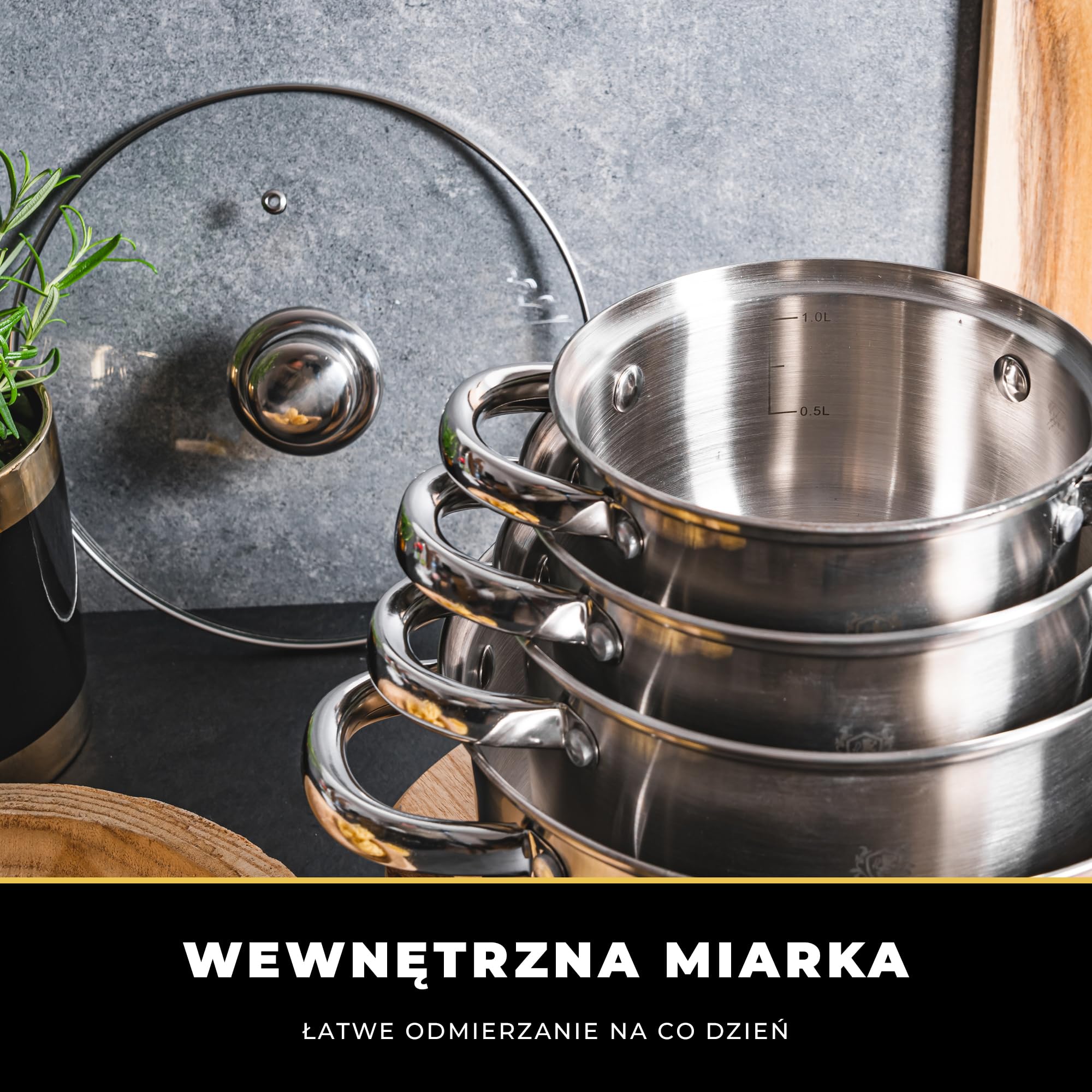 KARL HAUSMANN Zestaw Garnków ze Stali Nierdzewnej 18/0 – 4 Elementy – Garnki z Pokrywkami i Wewnętrzną Miarką – Na Wszystkie Kuchenki, w tym Indukcję - Do Mycia w Zmywarce - kuchenka gazowa