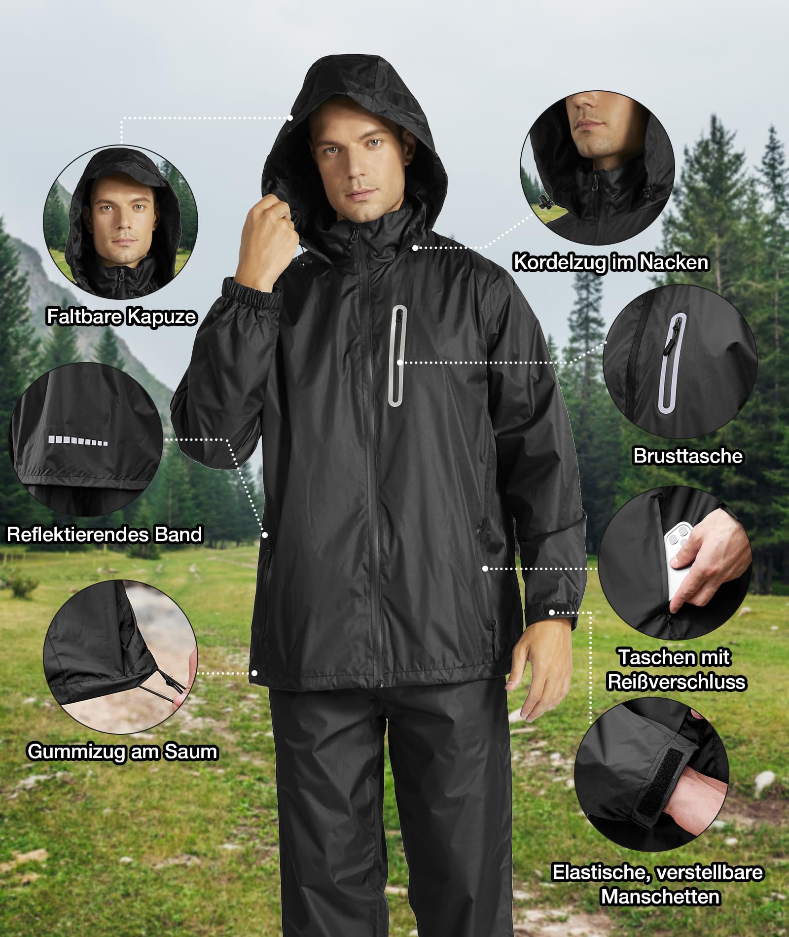 SPEEDRUN Combinaison de Pluie Imperméable et Réfléchissante Veste Imperméable Homme Rain Coat Ensemble Pluie Vêtements Pluie Moto Combinaison Pluie Pantalon de Pluie Sport Outdoor