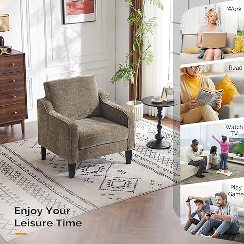 Miniatura 9 de VINGLI Juego de 2 sillas decorativas para sala de estar, sillas de lectura marrón claro para dormitorio, silla con brazo recogido, sillas