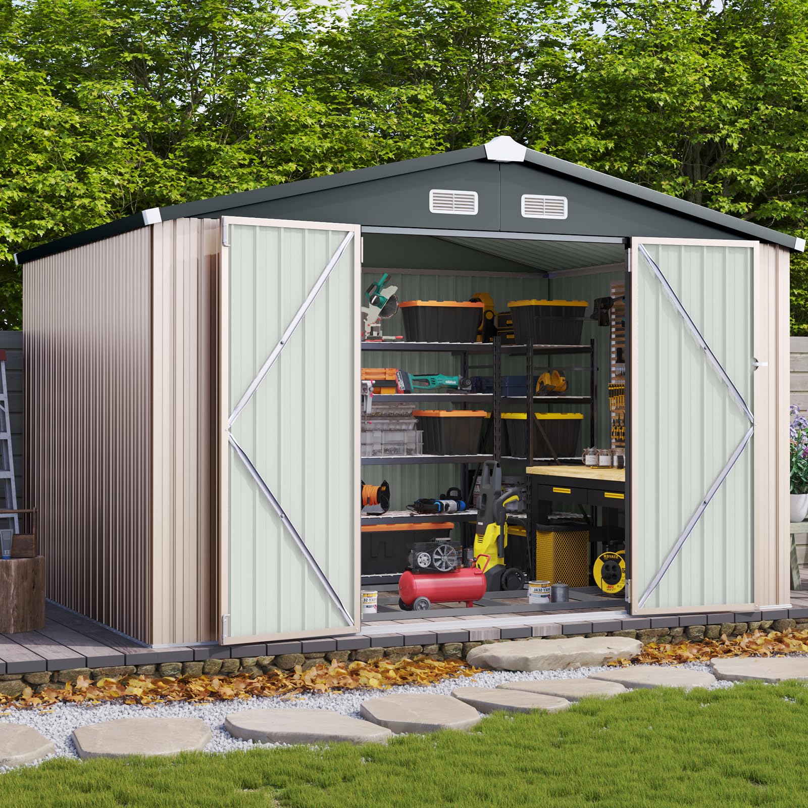 Amazon.com : Aoxun 8x10 FT Shed Outdoor Storage Shed with Base
