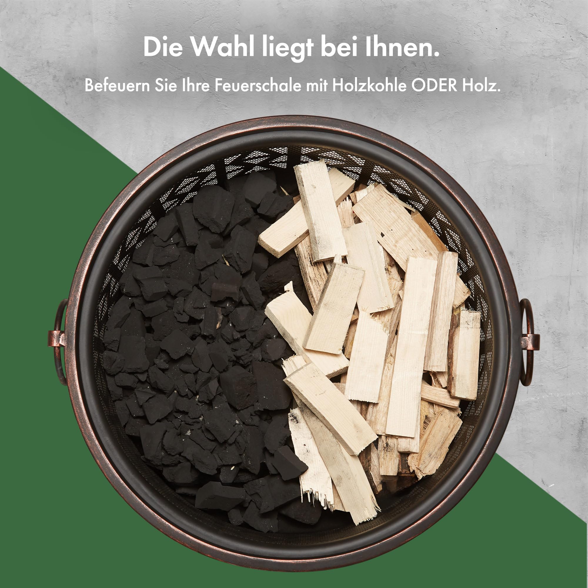 Vonhaus Feuerkorb aus Stahl tragbar Feuerstelle für Garten Terrasse Outdoor mit Funkenschutz Schürhaken