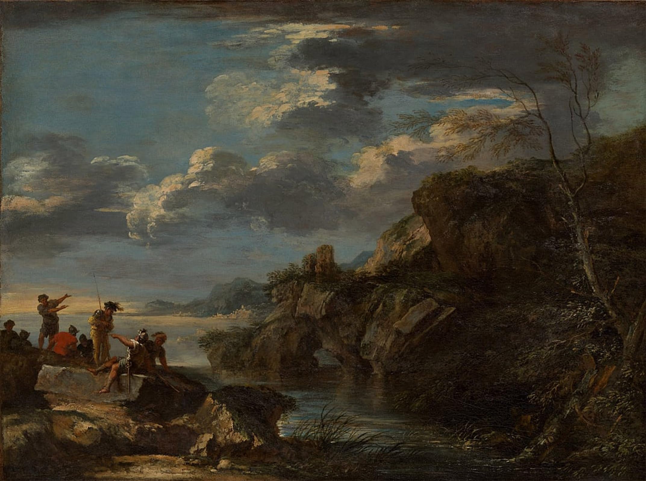POSTERIIk Vintage Classic Picture Landscape Artwork Bandits on a by Salvator Rosa Portrait Canvas Painting for Office Home Decor 60x90cm