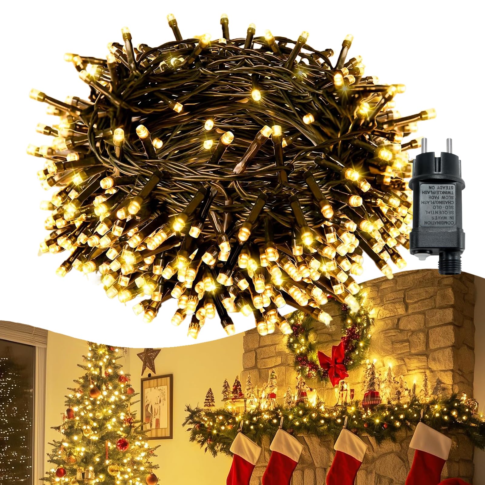 Lichterkette außen und innen,100M 1000 Led Cluster Lichterkette IP44 wasserdicht, 8 Beleuchtungsmodi - für Garten, Balkon, Hochzeit, Weihnachten & Wohnzimmerdekoration