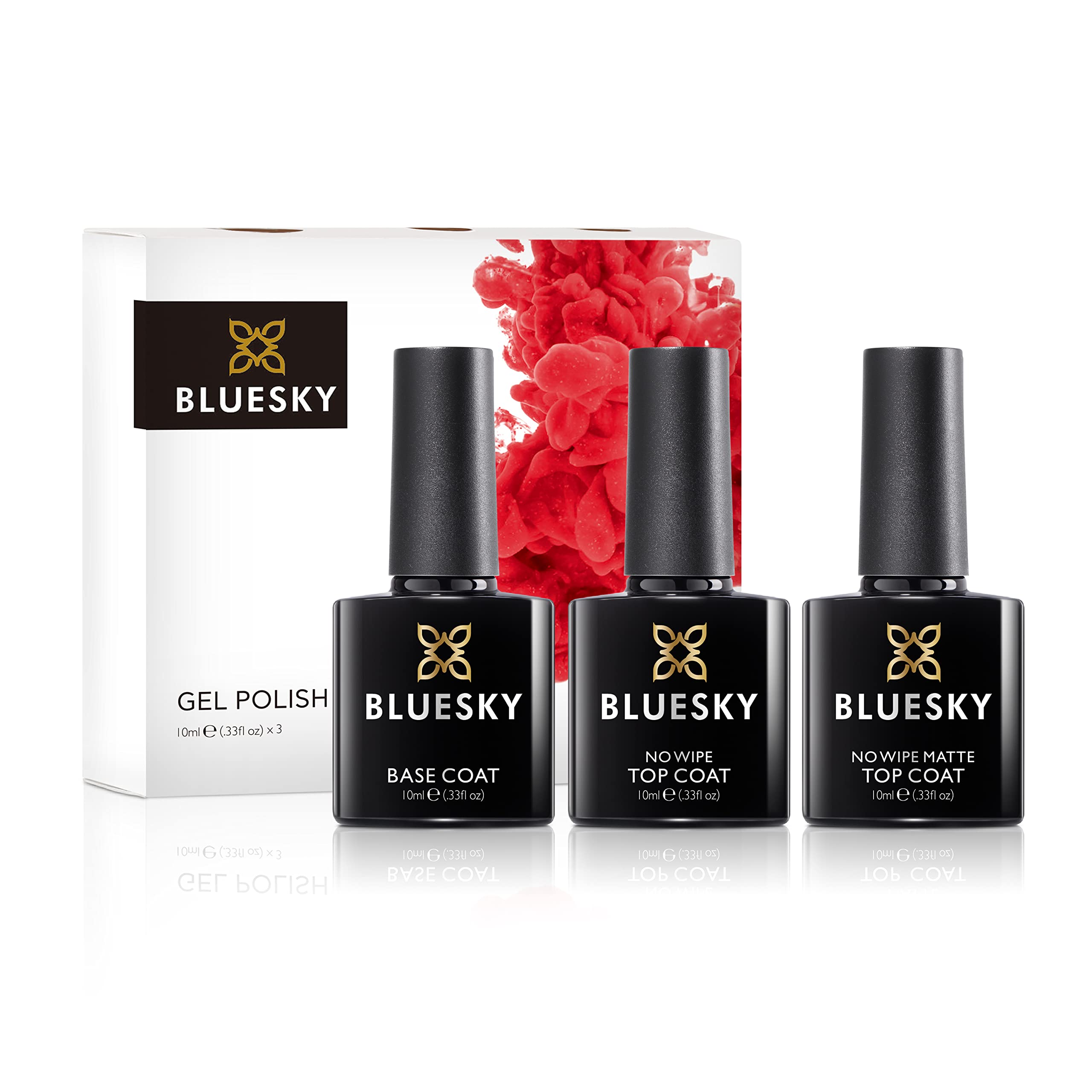 BLUESKY Mini UV Gel Travel Set mit LED-Lampe, Reinigungstüchern, Nagelfeile und -buffer, Überlack, Unterlack und den 3 Farben (BLUESKY Mini Starter Set)