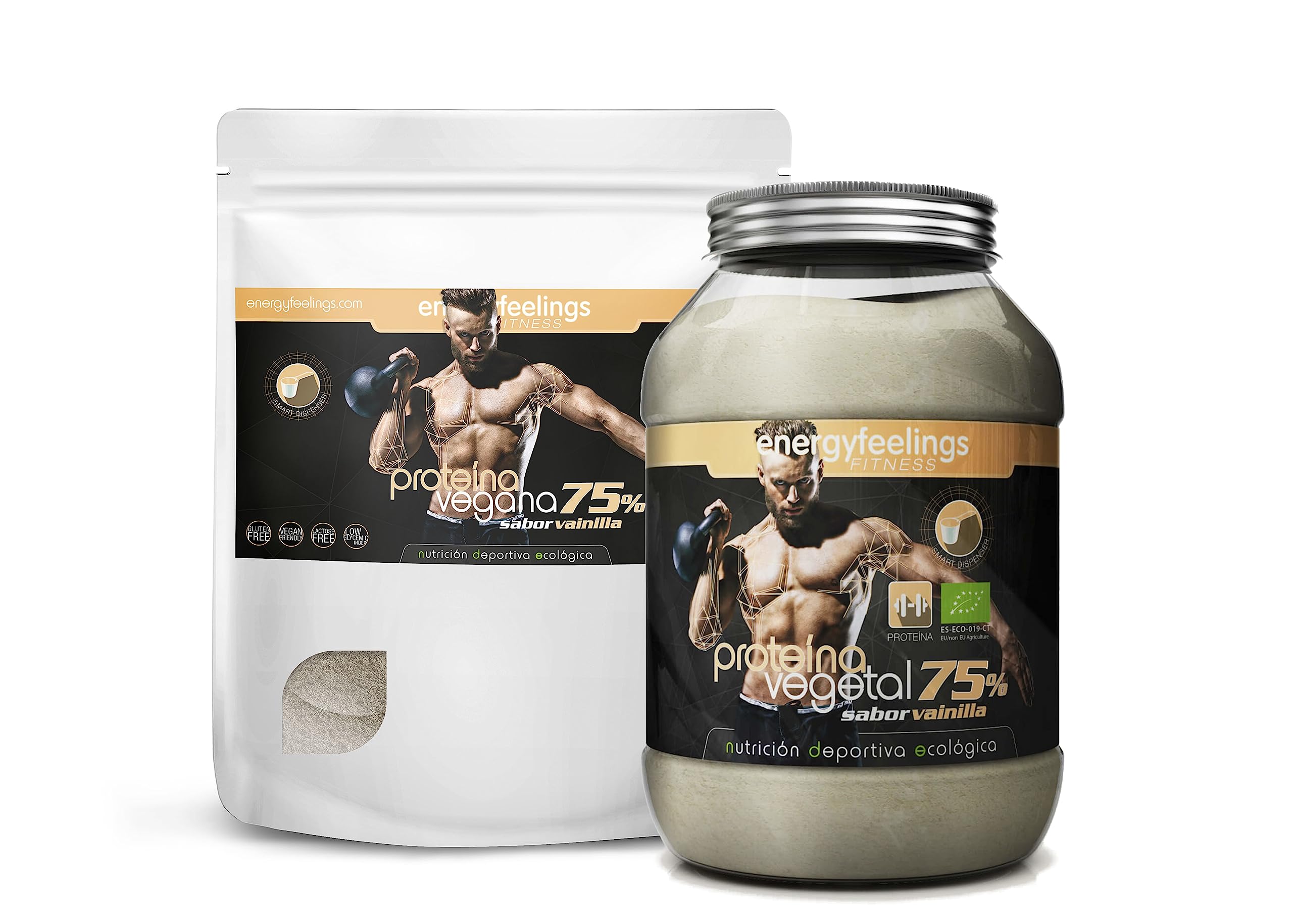 Energy Feelings Proteina Vegana 75% Premium sabor vainilla - 1.5 Kg rica en BCAA ingredientes de máxima calidad ecológica