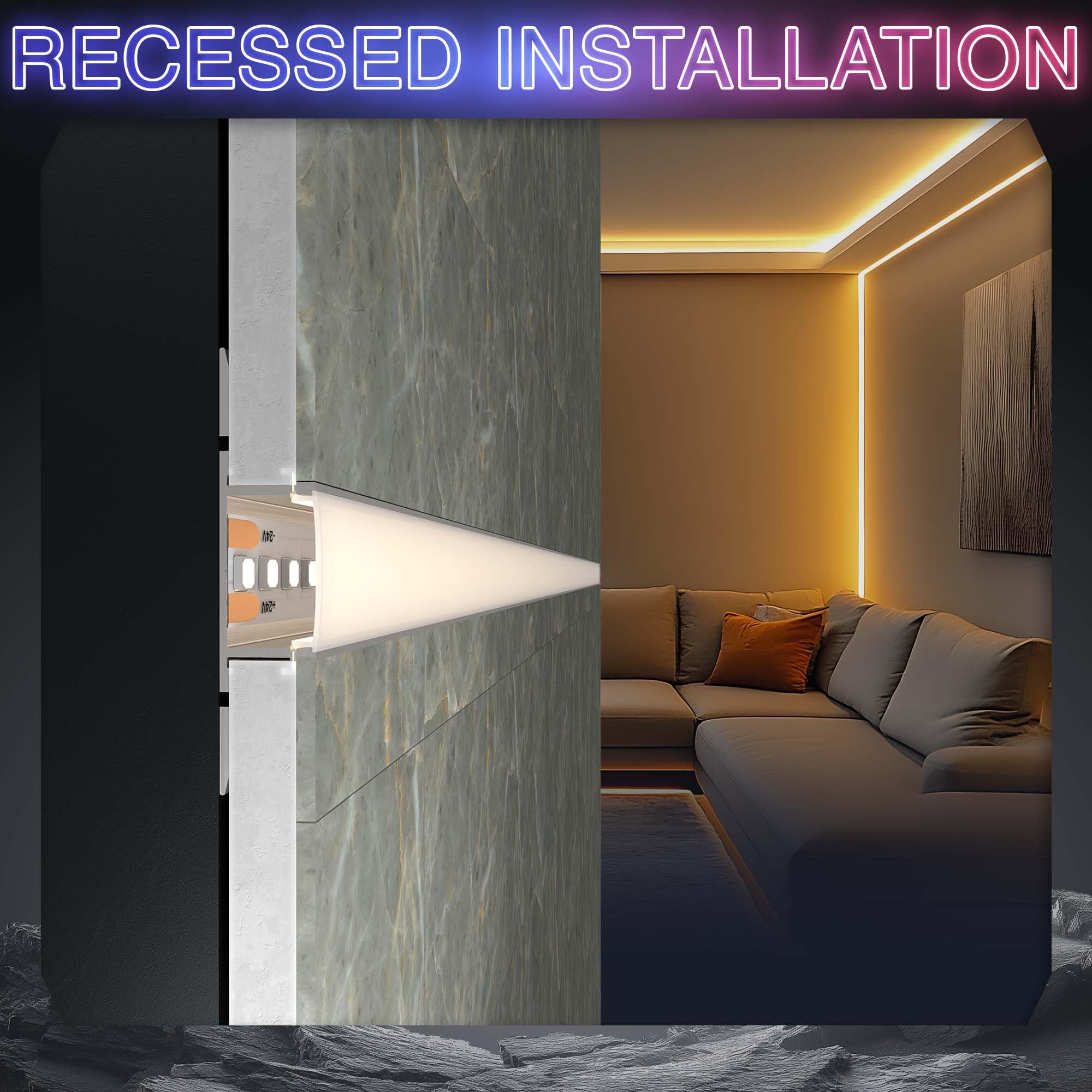 Profilo per piastrelle a LED, 2 m × 16, profilo a LED, da incasso, 61,8 × 13,8 mm, larghezza interna 20 mm, per cartongesso e bagno