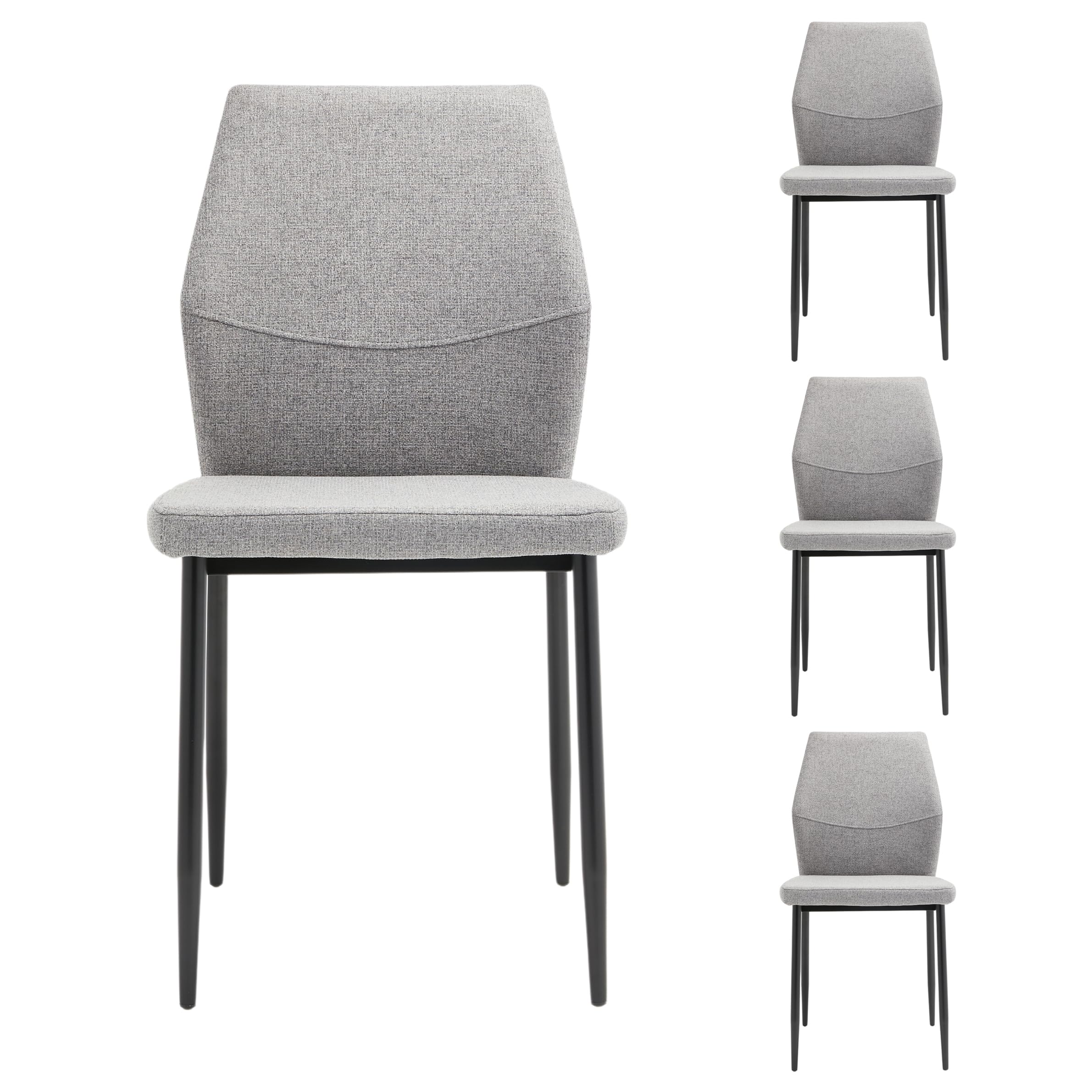 Homely – Pack 4 sillas de Comedor Bay | Diseño Moderno | Sillas para Comedor, Salón, Cocina, Dormitorio | Sillas tapizadas en Tela Tipo Lino | Patas metálicas Color Negro | Tela Color Gris
