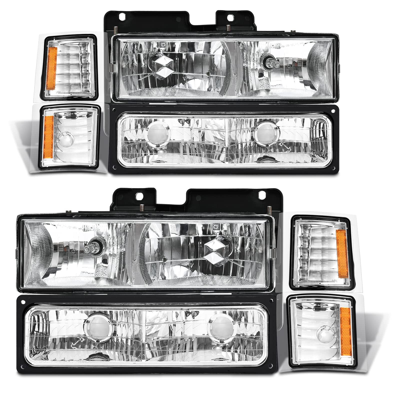ADCARLIGHTS Headlight Assembly for 1994-1998 Chevy Silverado/Suburban/Tahoe / C10 Pickup/C/K 1500 2500 3500 Truck Chrome Housing with Amber Reflector