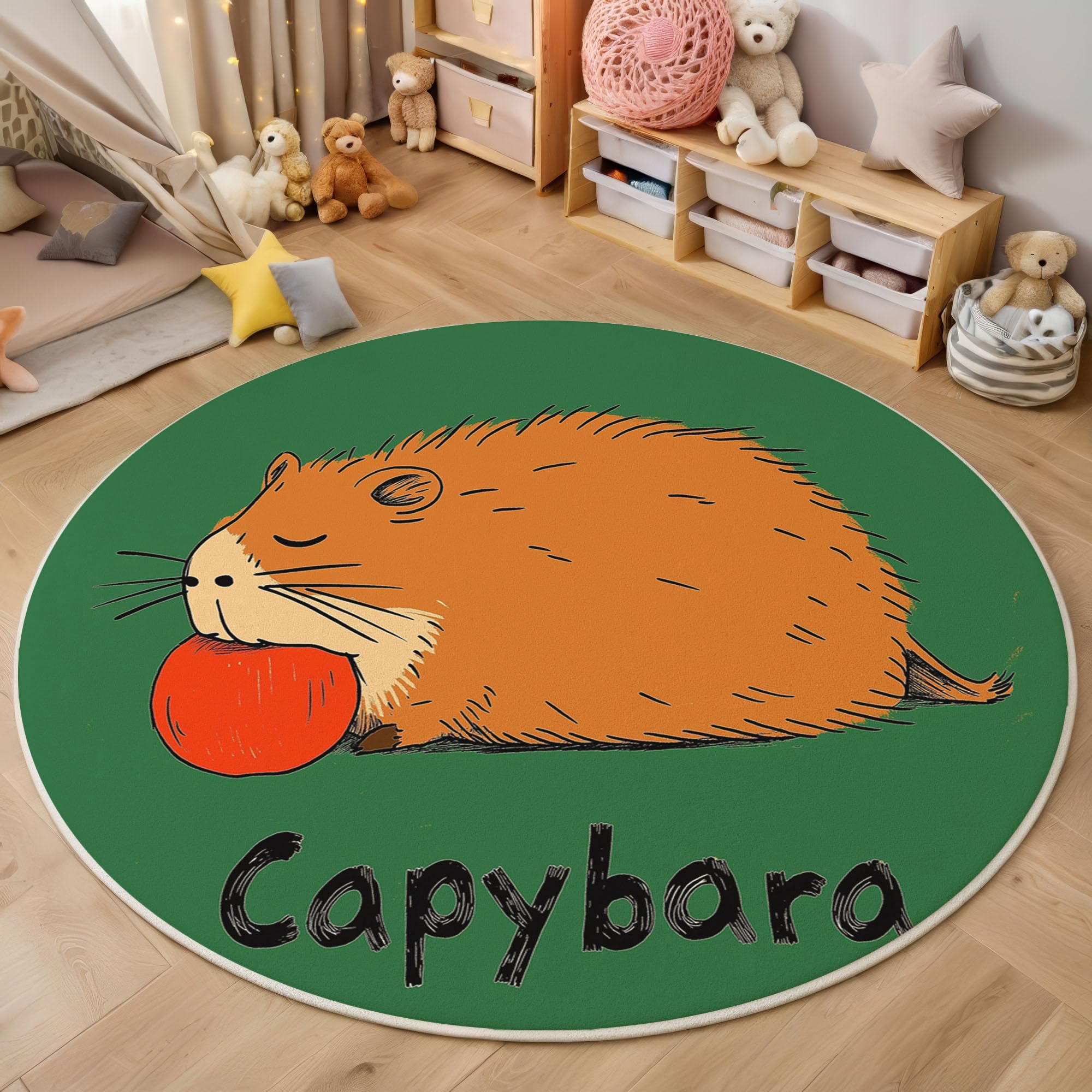 Tapis rond capybara doux pour créer une ambiance chambre chaleureuse