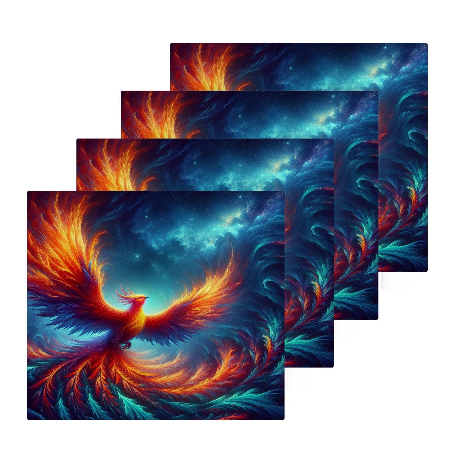 YANENDIE Fiery Phoenix Washcloths Towels, Highly Absorbent and Soft Cotton Face Cloths, 4 Pack Quick Dry Wash Cloths - 12 X 12 Inches