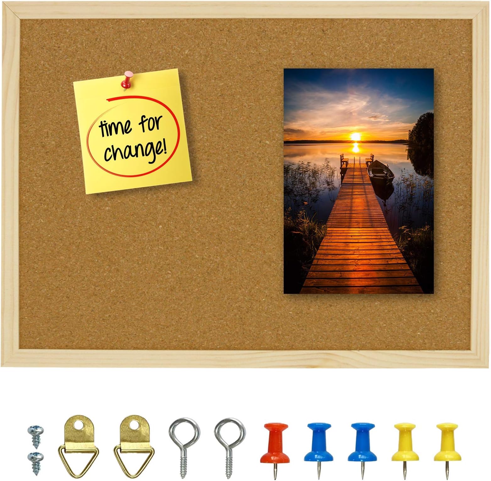 14.6"X 11" Cork Board, Notice Pin Board, Memo Board, Vision Board, Bulletin Board for Office, Classroom or Home, Mounting Hardware and Push Pins Included, Wooden Frame