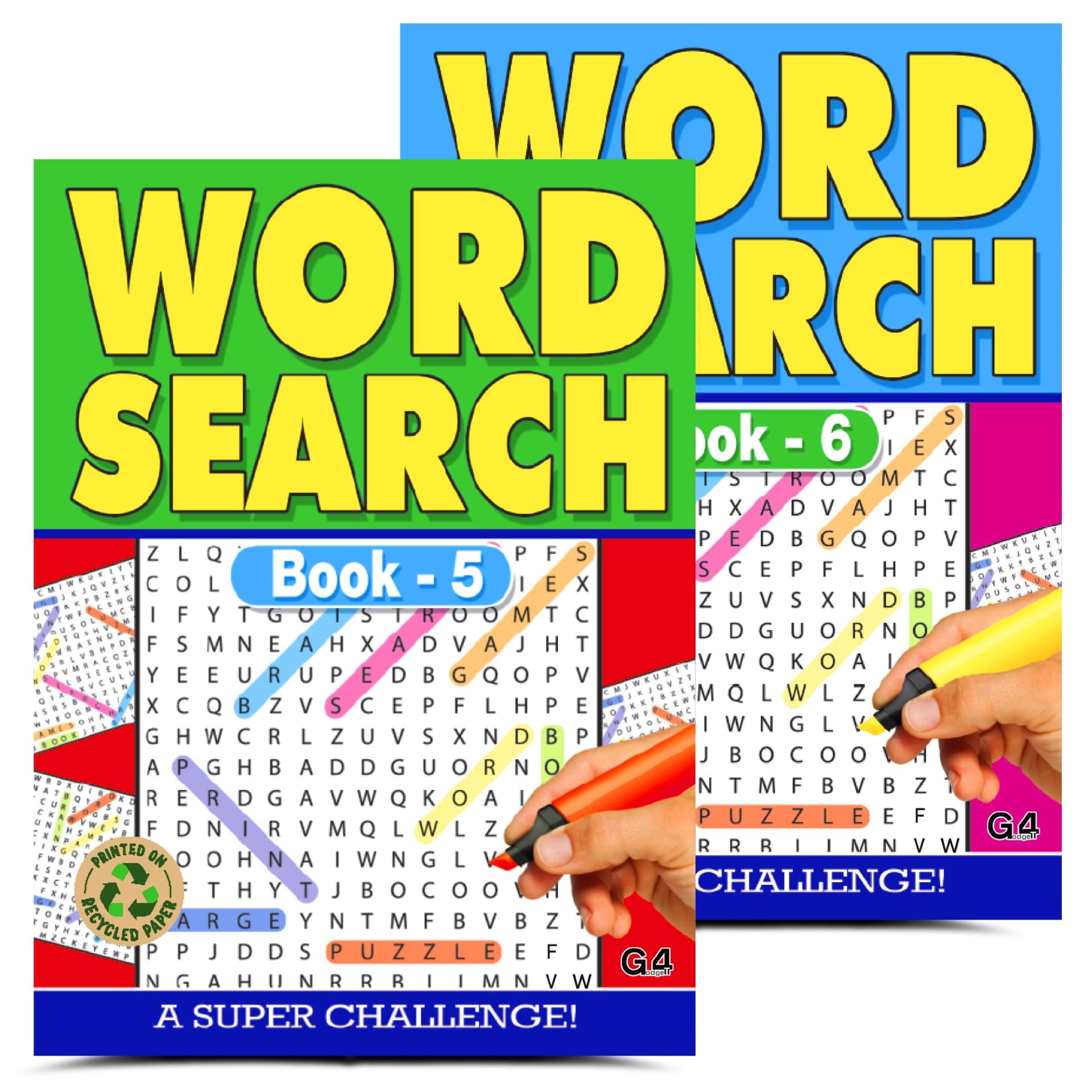 G4Gadget Word Search Books for Adults – Pack of 2 Wordsearch Puzzle Books Book 5 & Book 6 | Brain Games Activity Books with Solutions Included