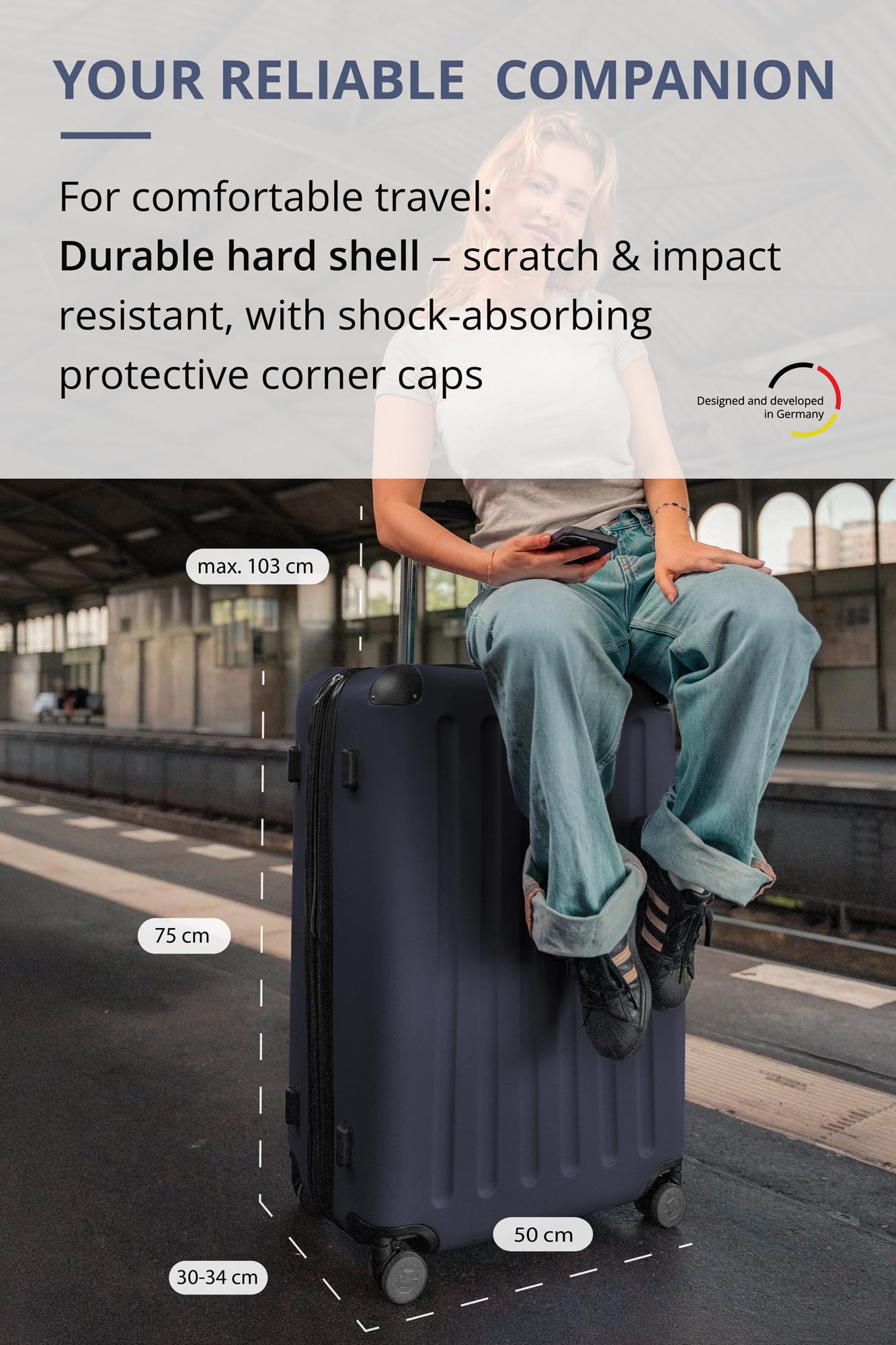 HAUPTSTADTKOFFER - Spree - Valigia Trolley rigido grande ABS TSA 4 ruote, 75 cm, 119 litres, Blu Scuro - 2