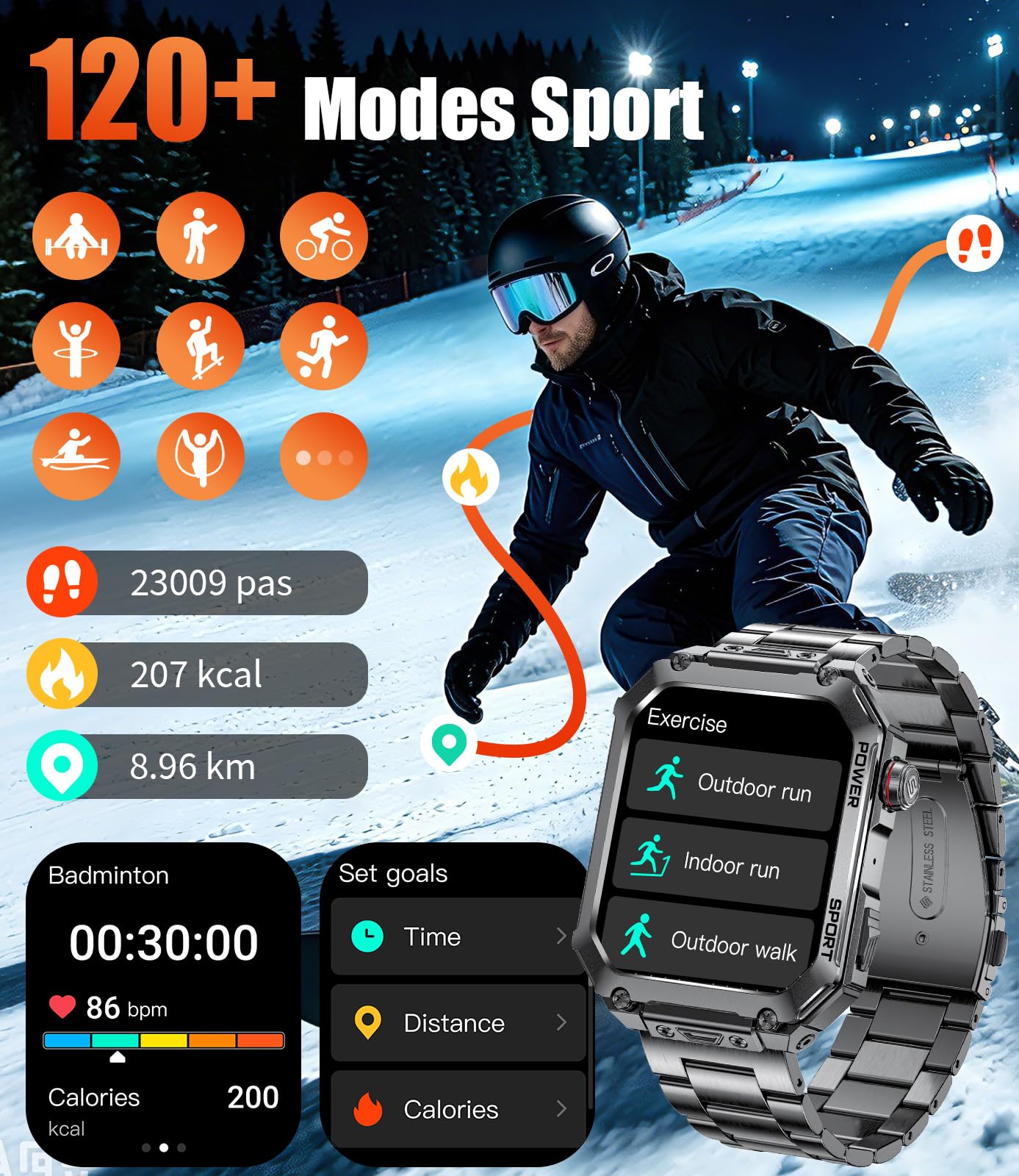 LIGE Montre Connectée Homme avec 3 Bracelets, Grand Écran HD de 2,01", Appels Bluetooth, Suivi de la Fréquence Cardiaque, Podomètre, Smartwatch Étanche IP68 Compatible Android et iOS, EF2-L
