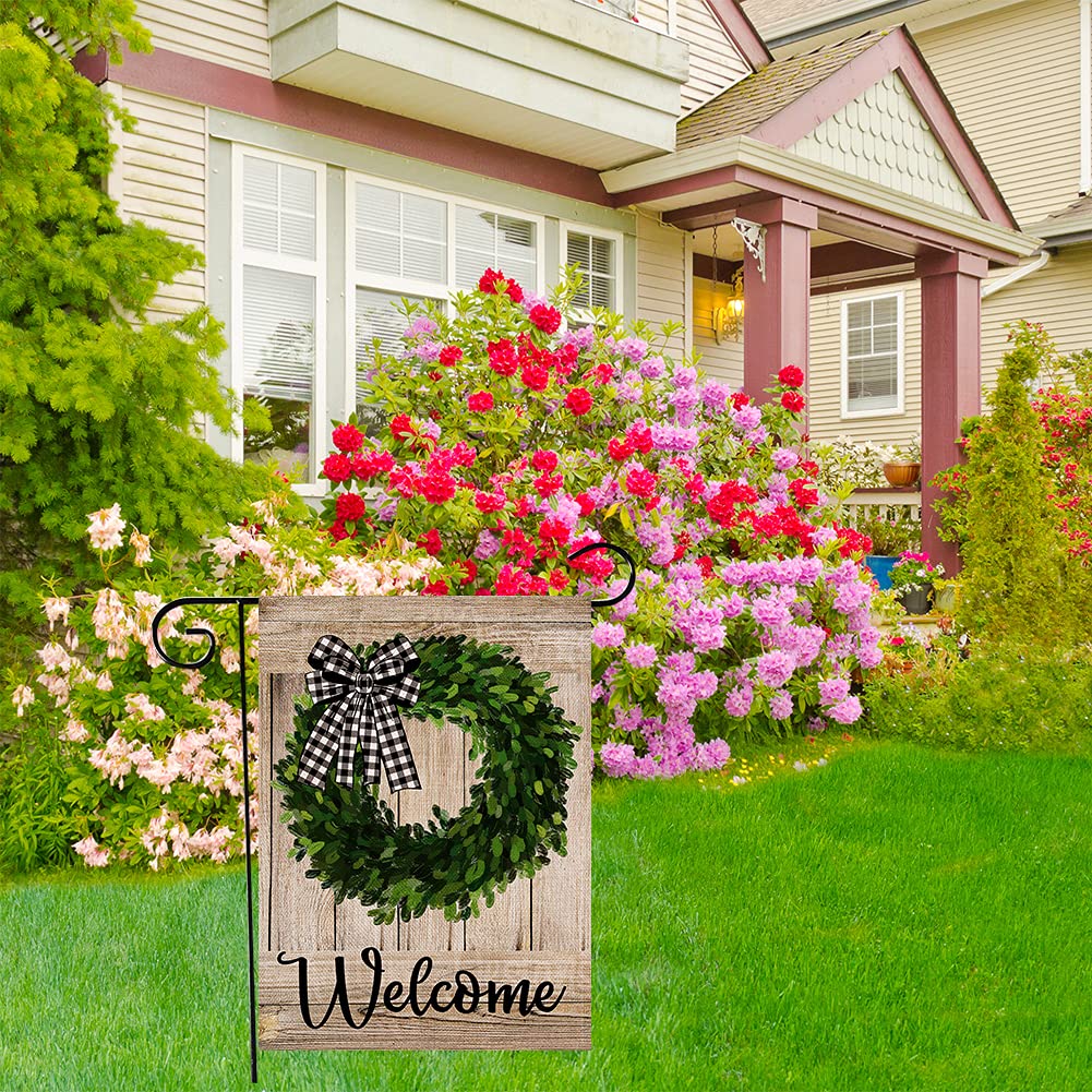 Welcome Gartenflagge Buffalo Karo – Doppelseitig, Jute, Rustikal, 31,5 X 45,7 Cm, Für Hof & Terrasse