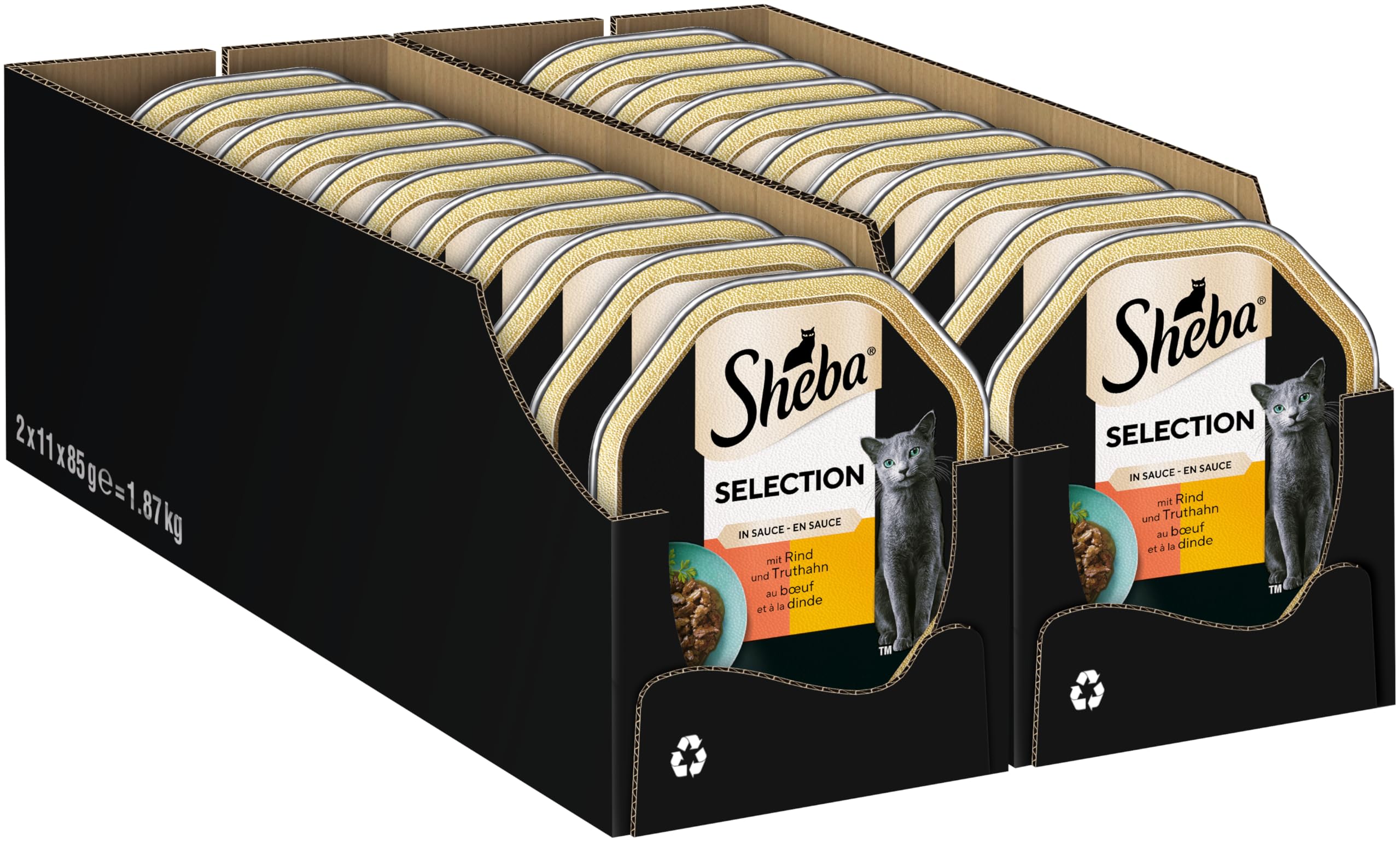 SHEBA Schale Nassfutter für Katzen Selection in Sauce mit Rind und Truthahn 2 x 11 x 85g