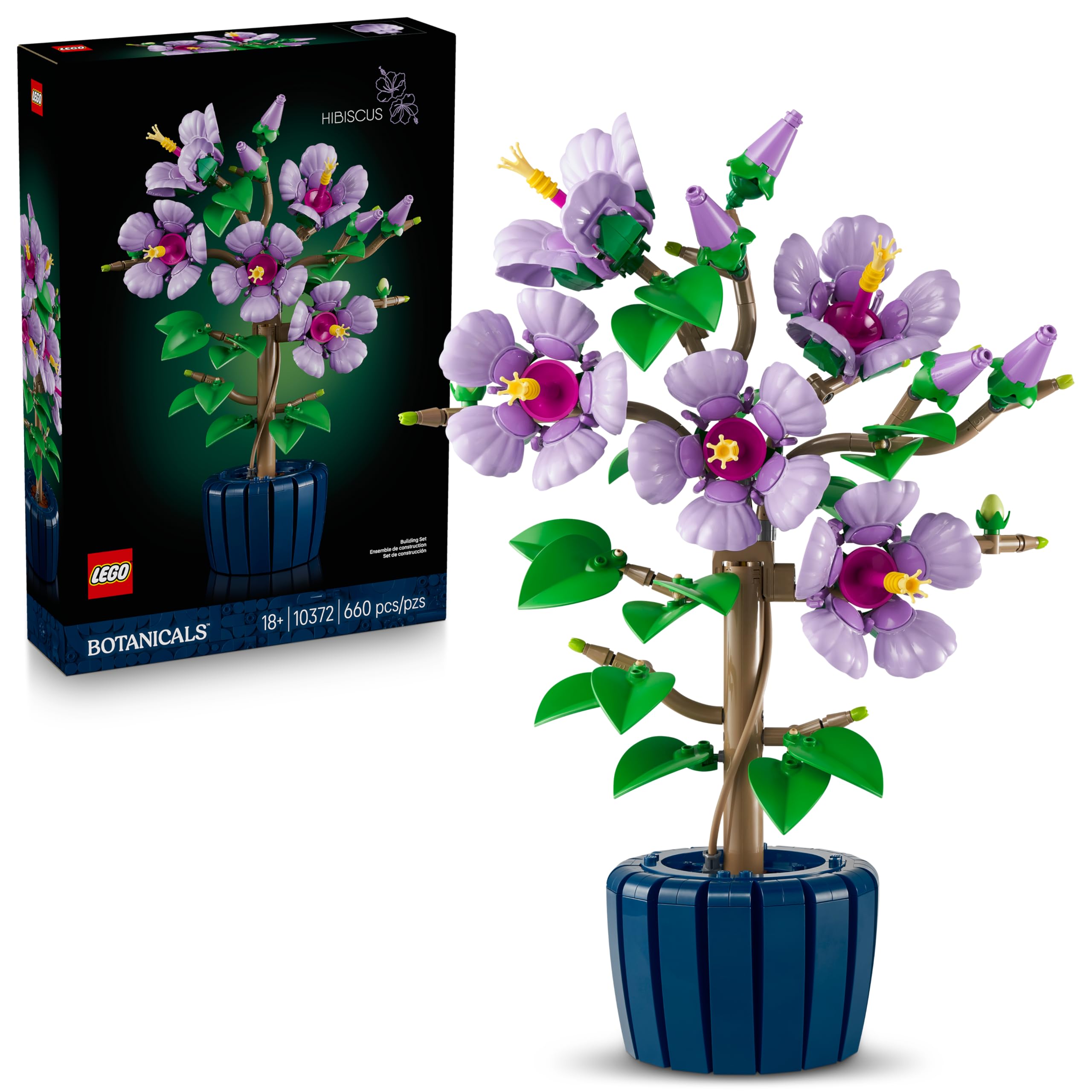 LEGO Botanicals Hibisco Set de Construcción de Flores para Adultos, Decoración Floral en Maceta Azul para el Hogar o la Oficina, Regalo para Amantes de Las Plantas 10372