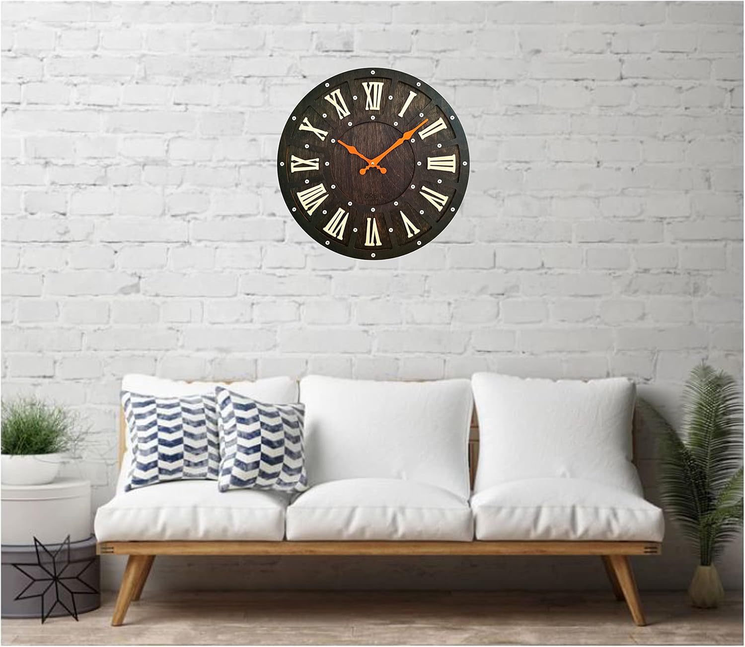 16 inch Wooden Wall Clock with Modern Farmhouse Charm Vintage Paris Decorative Clock Wood Plank Country Design Clock for Kitchen (Kona Oak)