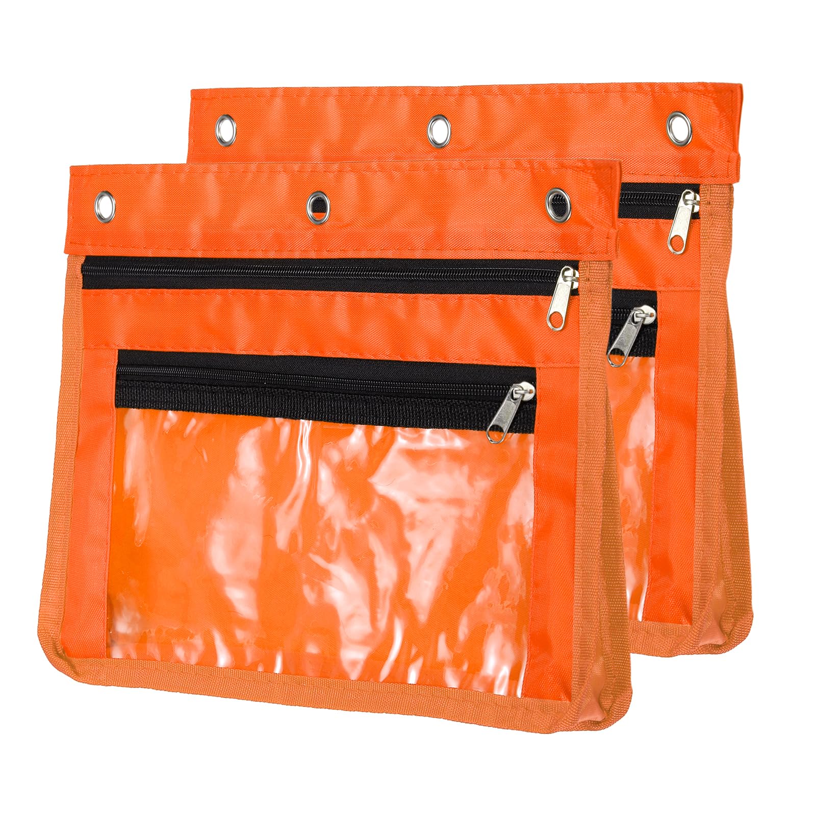 PATIKIL Expandable Pencil Pouch for 3 Rings Binder, 2 Pack Oxford Cloth Large Capacity Zipper Binder Pouch Pencil Case for Office Home, Orange