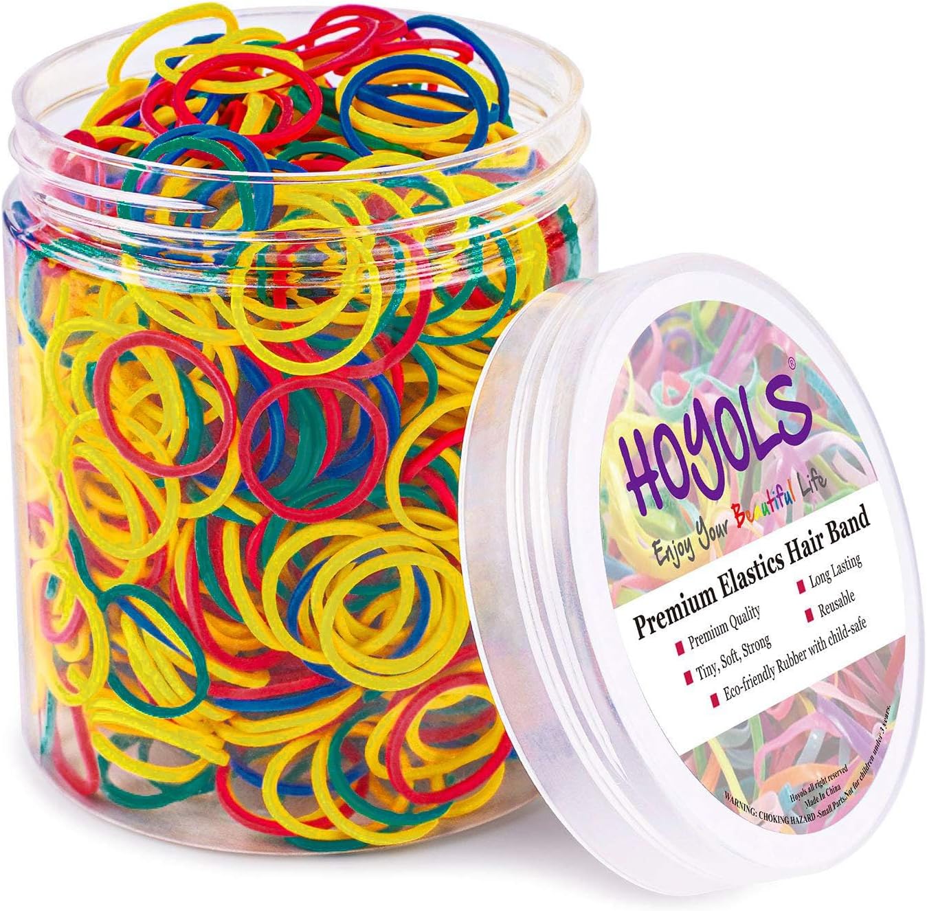 HOYOLS Small Rubber Bands, 1000pcs 1/2 Inch Multi Colors Elastic Ties | Soft Mini Elastics, No Damage & Stretchy Hold for Teens Women Braids Dreadlocks Ponytails, Thick Hair and Daily Use