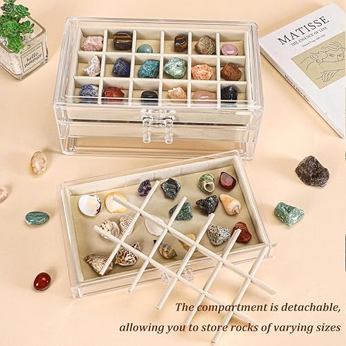 Miniatura 5 de Acrylic Rock Collection - Vitrina con 54 compartimentos de almacenamiento de rejillas, cajas de colección de rocas, organizador de exhibición
