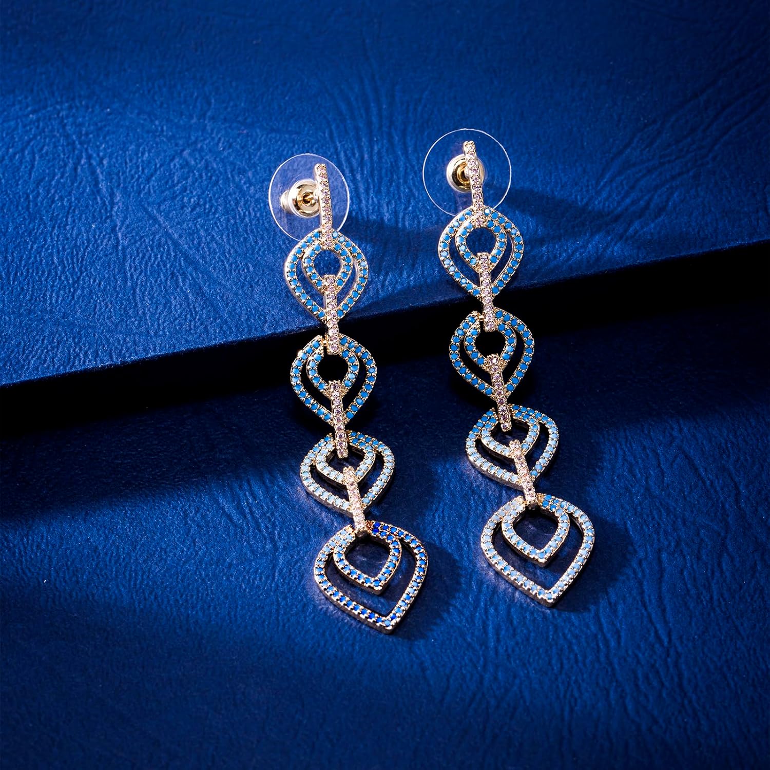 Crystal Teardrop Dangle Tassel Earrings for Women Wedding Earrings for Brides,Fancy Purple Green Cubic Zirconia Rhinestone Dangling Moon and Star Earrings for Prom Party - Image 3