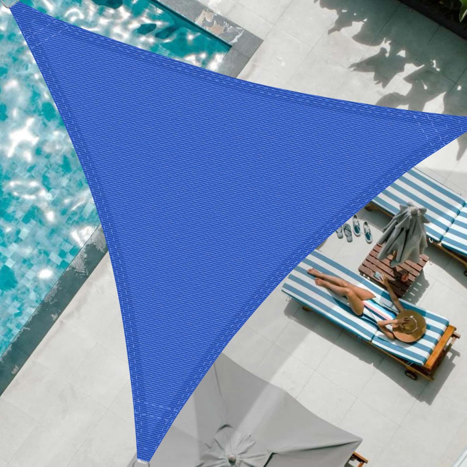 Tenda A Vela Triangolare 5x5x7m Vela Ombreggiante HDPE Traspirante, Protezione Raggi UV 95%, per Feste All'aperto in Terrazza Giardino, con Corda, Blu