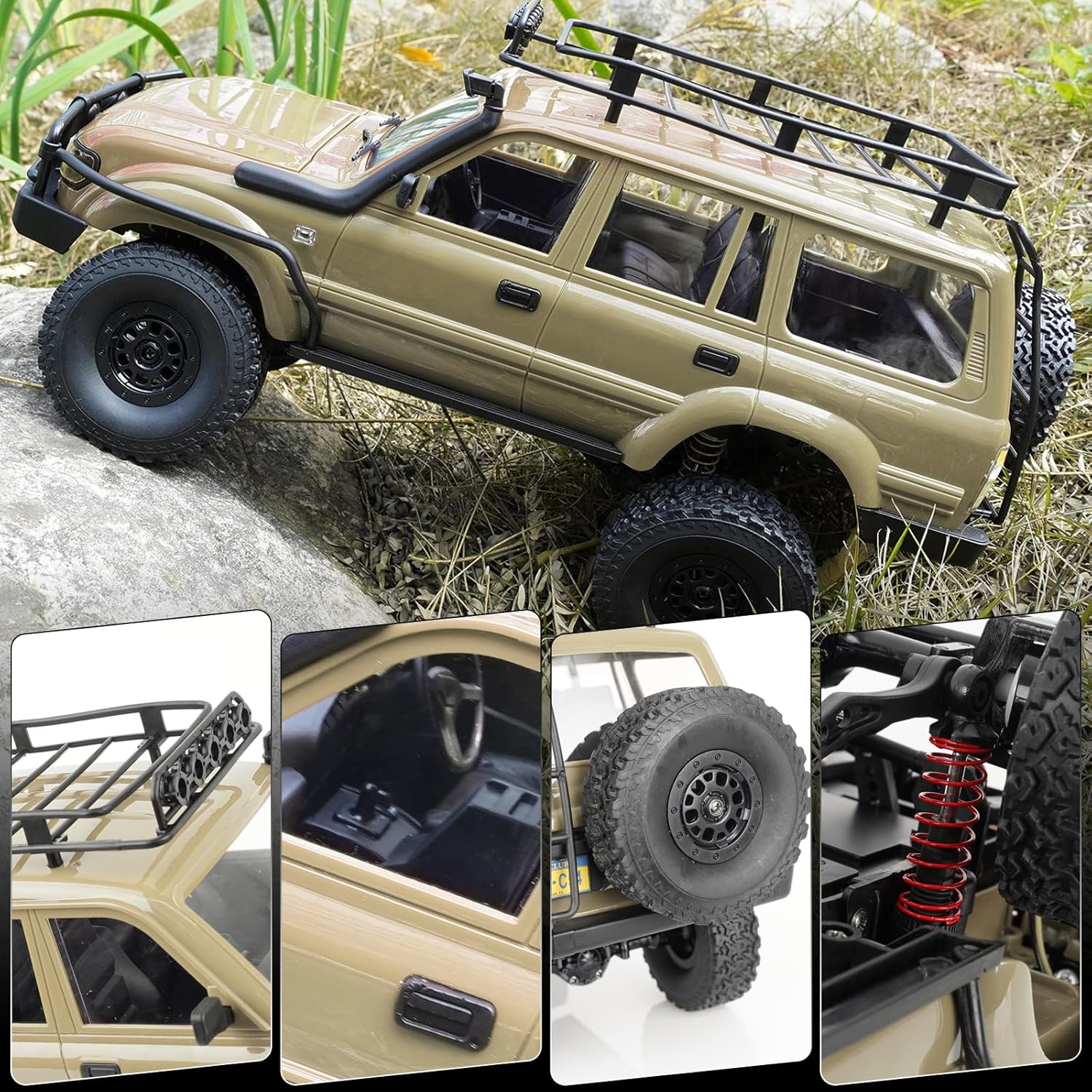 1/16 Scale RC Crawler, WPL C54-1 RTR RC Truck 4x4 Off Road RC Rock Crawler with Upgraded Chassis, 260 Motor New Gearbox and Batteries for Adults Hobby Toy (Yellow)