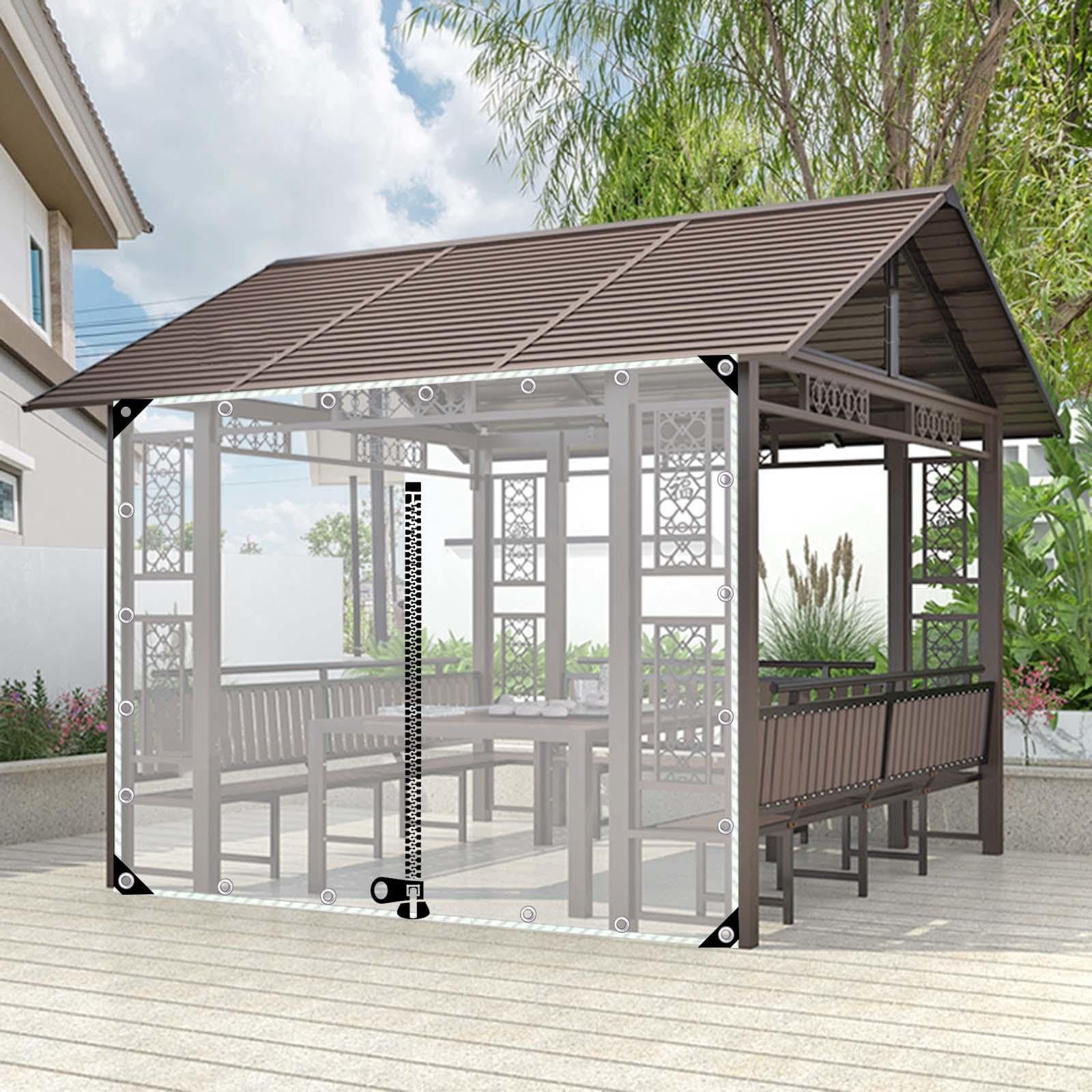 Bâche transparente imperméable avec œillets et fermeture éclair rideau extérieur résistant