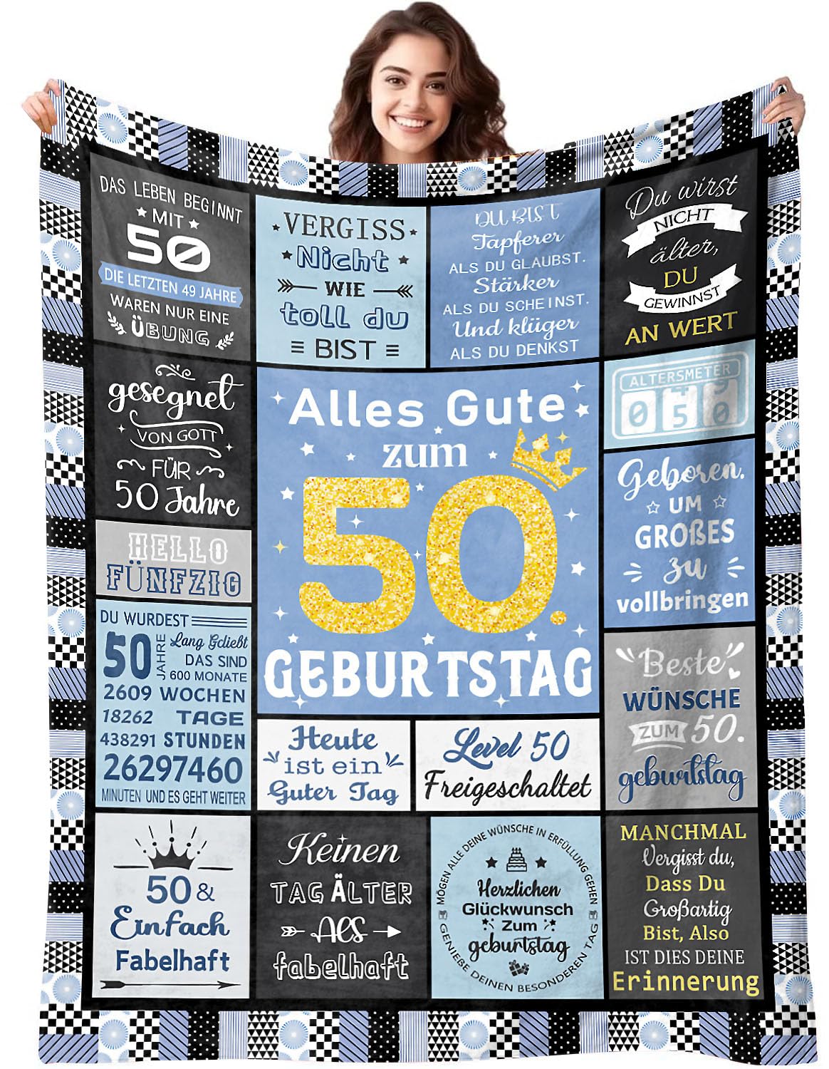 ARRITS 50 Geburtstag Geschenk für Frauen Männer, Personalisierte Kuscheldecke Dekorationen Geschenkidee zum 50. Geburtstag Frau Mann, 50 Geburtstag Decke für Beste Freundin Mama Oma Ehefrau Schwester