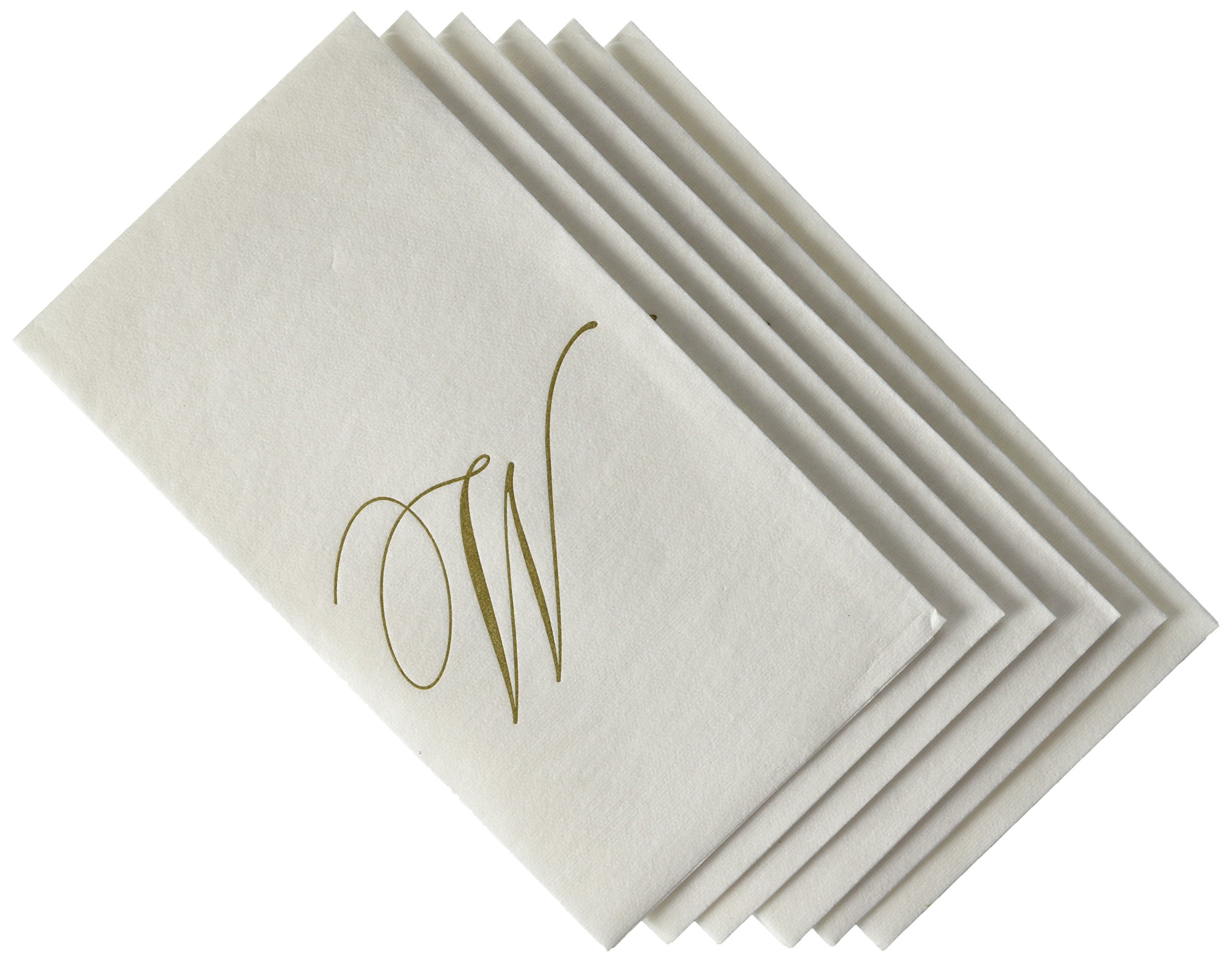 CaspariWhite Pearl Paper Linen Guest Towels, Monogram Initial W, Pack of 24