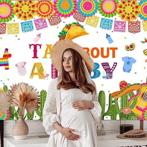 Miniatura 5 de Avezano Taco Bout a Baby - Fondo de fiesta mexicana para baby shower, pancarta temática de cactus neutro, 70.8 x 43.3 pulgadas