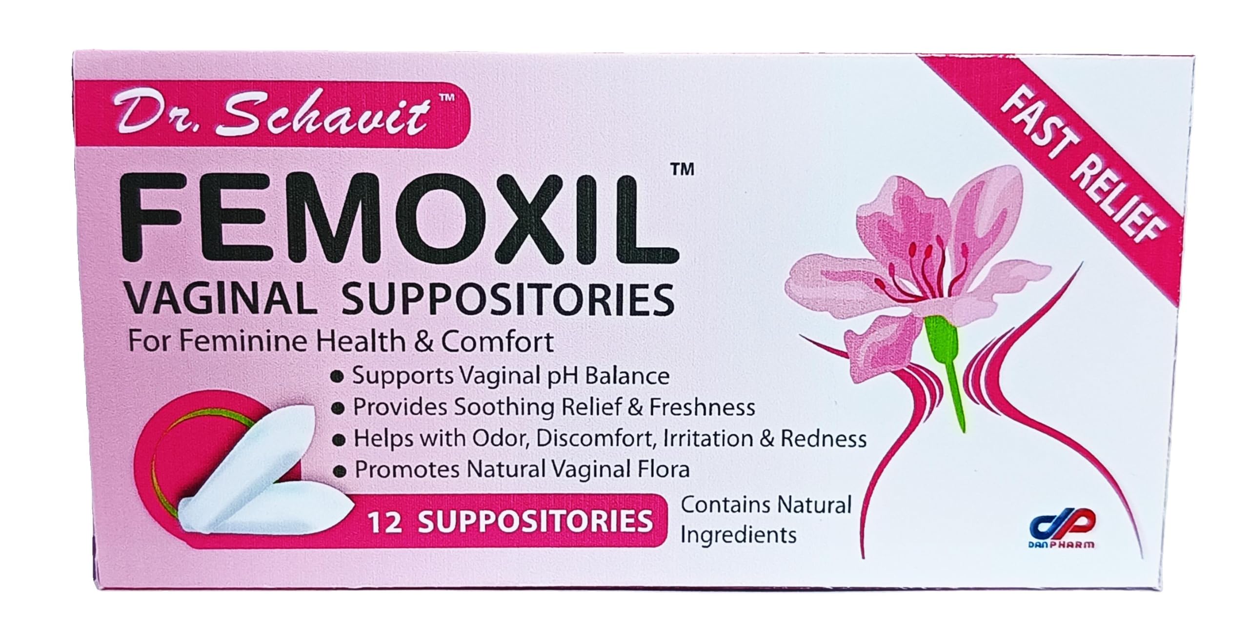 DR. SCHAVIT FEMOXIL Vaginal Suppositories Natural Plant Based Formula for The Treatment of Bacterial, Viral and Yeast Infection of The Vagina. Provides Fast Soothing Relief pH Balance and Health