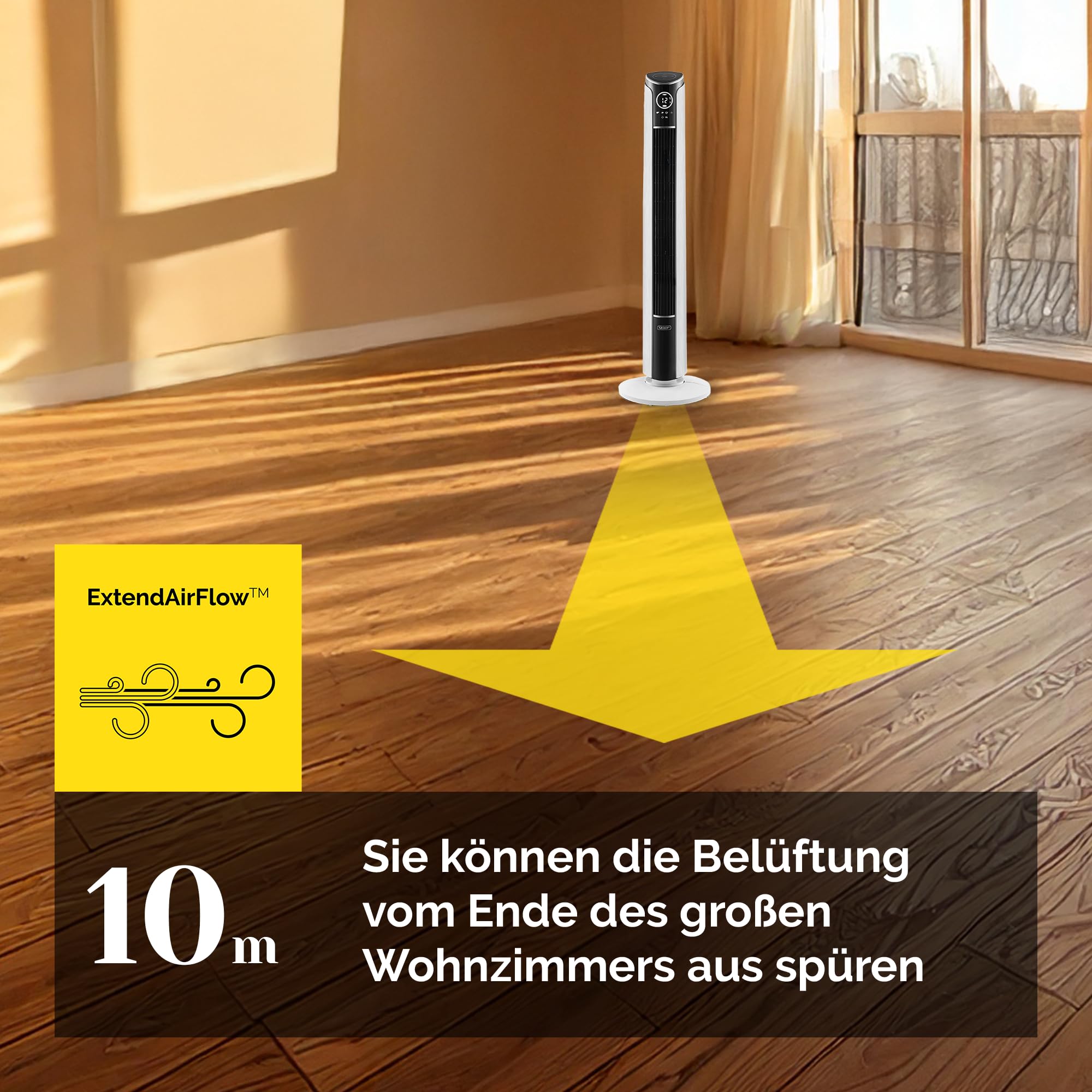 Yoer 29dB Leiser Turmventilator, Ionisator, 10 m Reichweite, Neigungswinkeleinstellung, 12 Geschwindigstufen, 4 Modi, 12 Std. Timer, 90° Oszillation, Fernbedienung, Verto TF01W, weiß