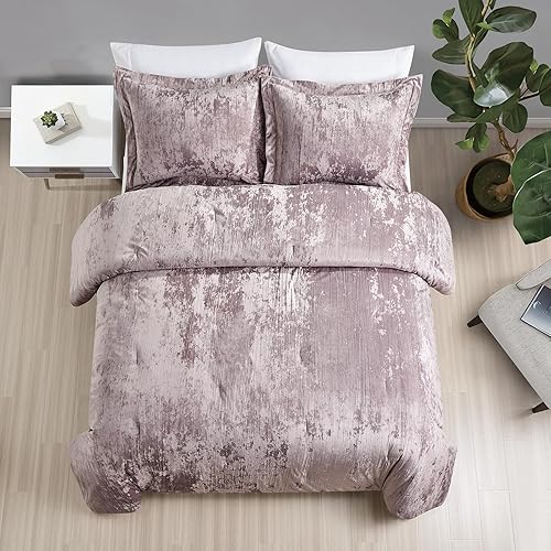 Miniatura 2 de FANGTIAN.L Crinkle Velvet Comforter Set 3pcs,Fashion and Luxurious,Super Soft, Including one Comforter and Two Shams (Rose Ash, Queen)